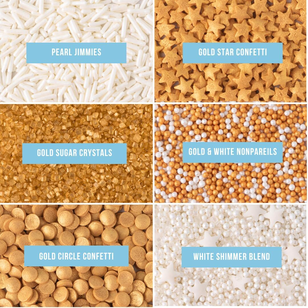 Sweets Indeed Sprinkles, Edible Sprinkle Mix, Perfect For Cake Decorations, Baking, Ice Cream, Cookies, Cupcake Topper (Gold)