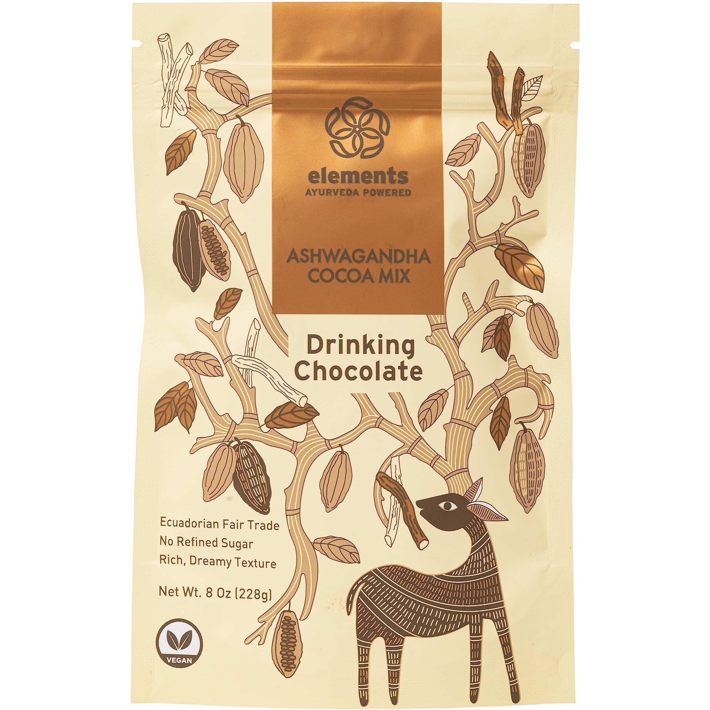 Elements Truffles Ashwagandha Dark Hot Chocolate -Heavy Metal Tested- All-Natural, Handmade, Dark Hot Chocolate Mix With Ecuadorian, Fair Trade, Organic Cacao Powder - Vegan Hot Cocoa Mix - 8 Oz