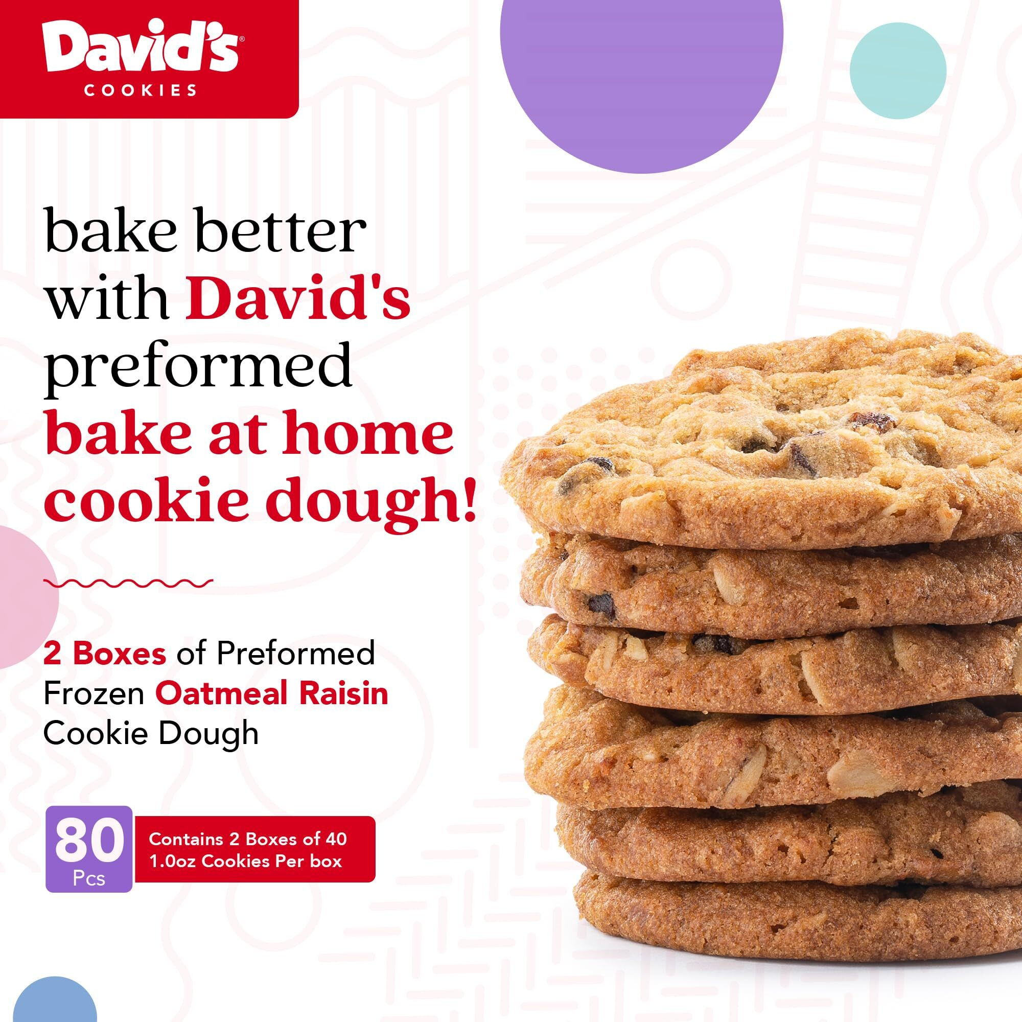 David's Cookies Preformed Frozen Cookie Dough Oatmeal Raisin 80 Count