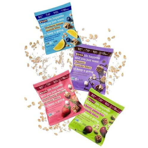 B'Cuz Granola Bites Variety Pack - Gluten Free, Healthy, Dairy Free, Vegan Snacks - 8 Count
