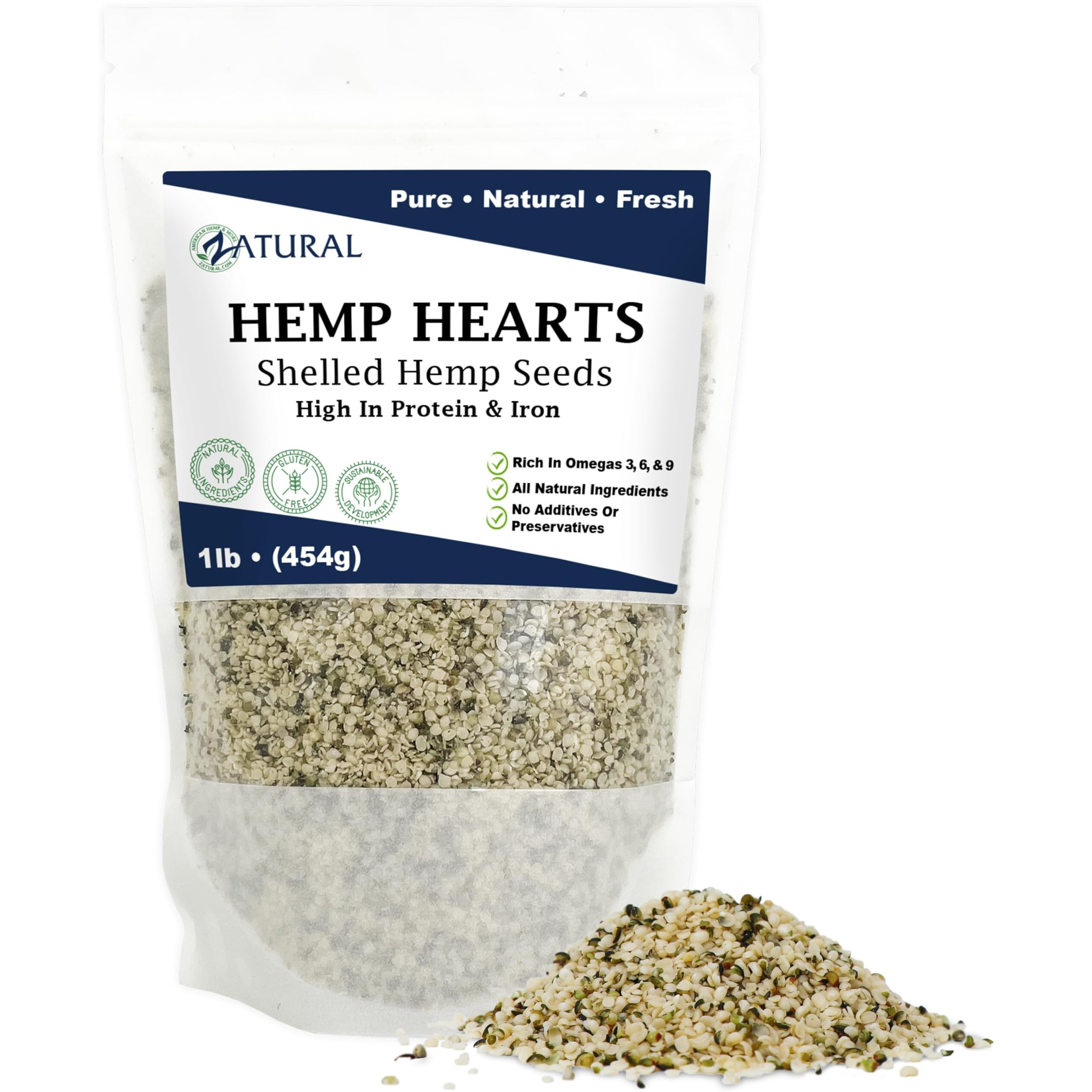 Hemp Hearts - 100% Pure Hemp Hearts - Raw Shelled Hemp Seeds (1 Pound)