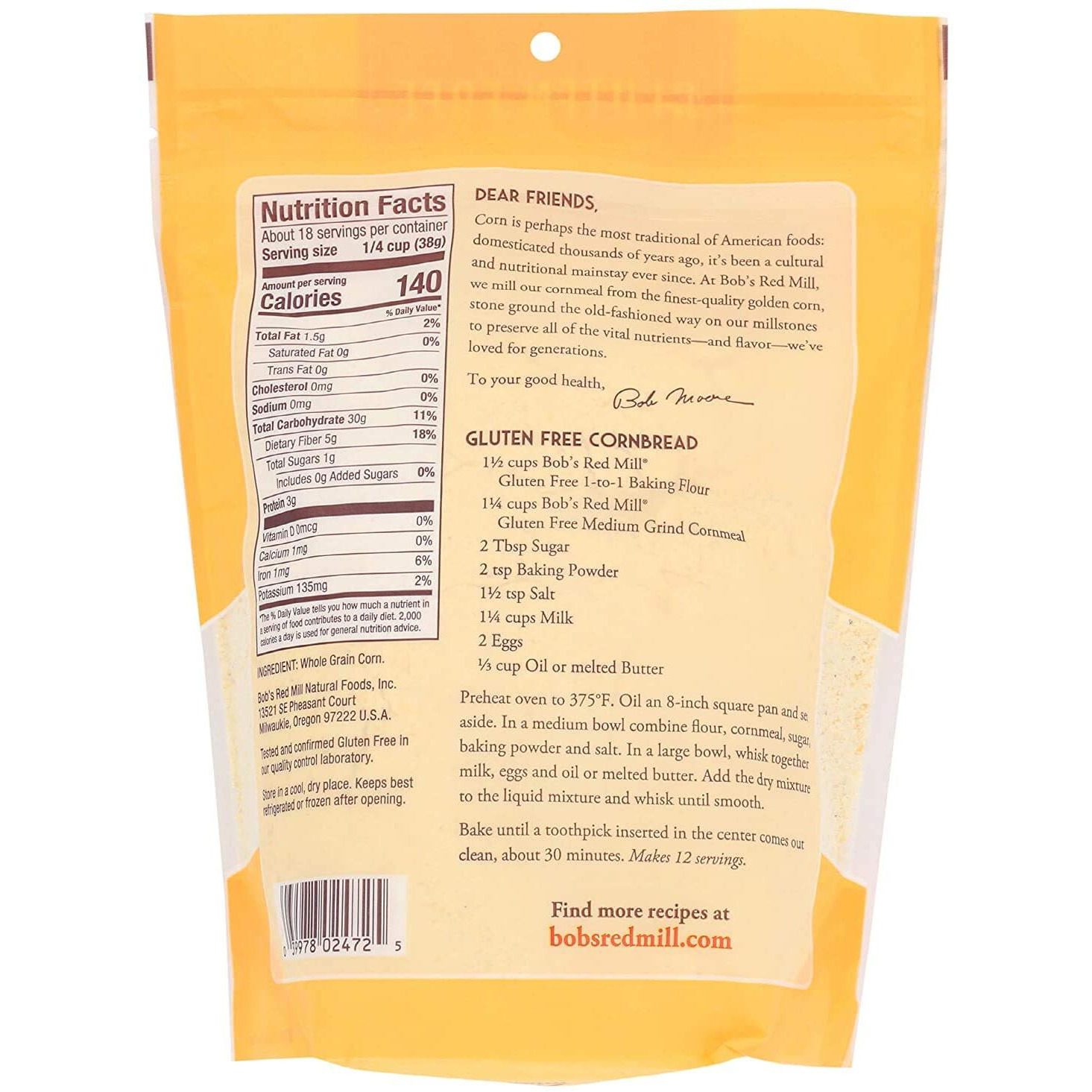 Bob's Red Mill Medium Grind Cornmeal Gluten Free 24 Ounce (Pack Of 2)