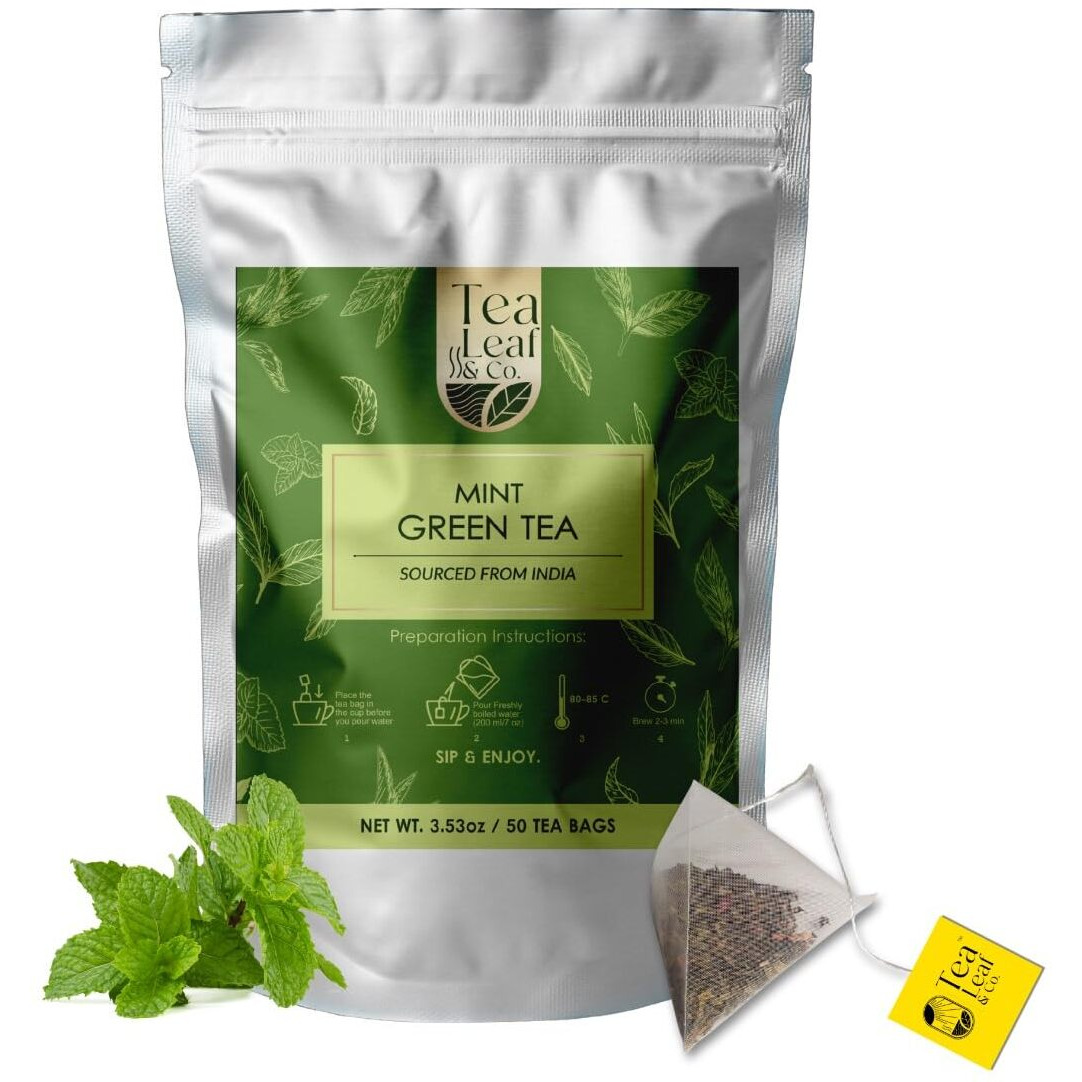Mint Green Tea Bags (50 Count), Green Tea With Peppermint & Spearmint, Caffeinated, Real And Natural Green Tea, Blended With Fresh Herbs And Spices, Gluten Free