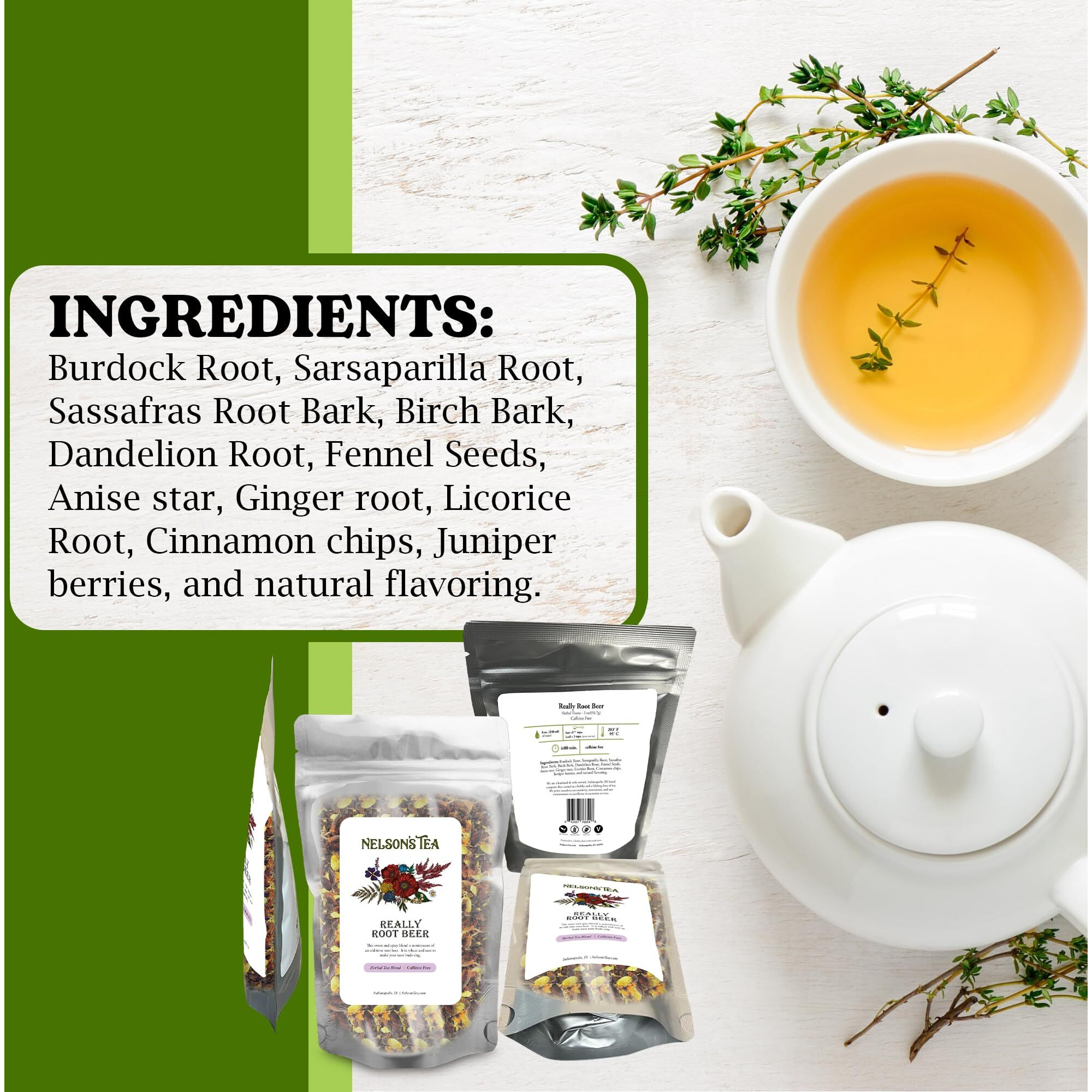 Nelson's Tea Really Root Beer - Sarsaparilla Root Herbal Loose Leaf Tea Blend Of Flavors Like Sarsaparilla Root, Burdock Root, And More (2 Oz)