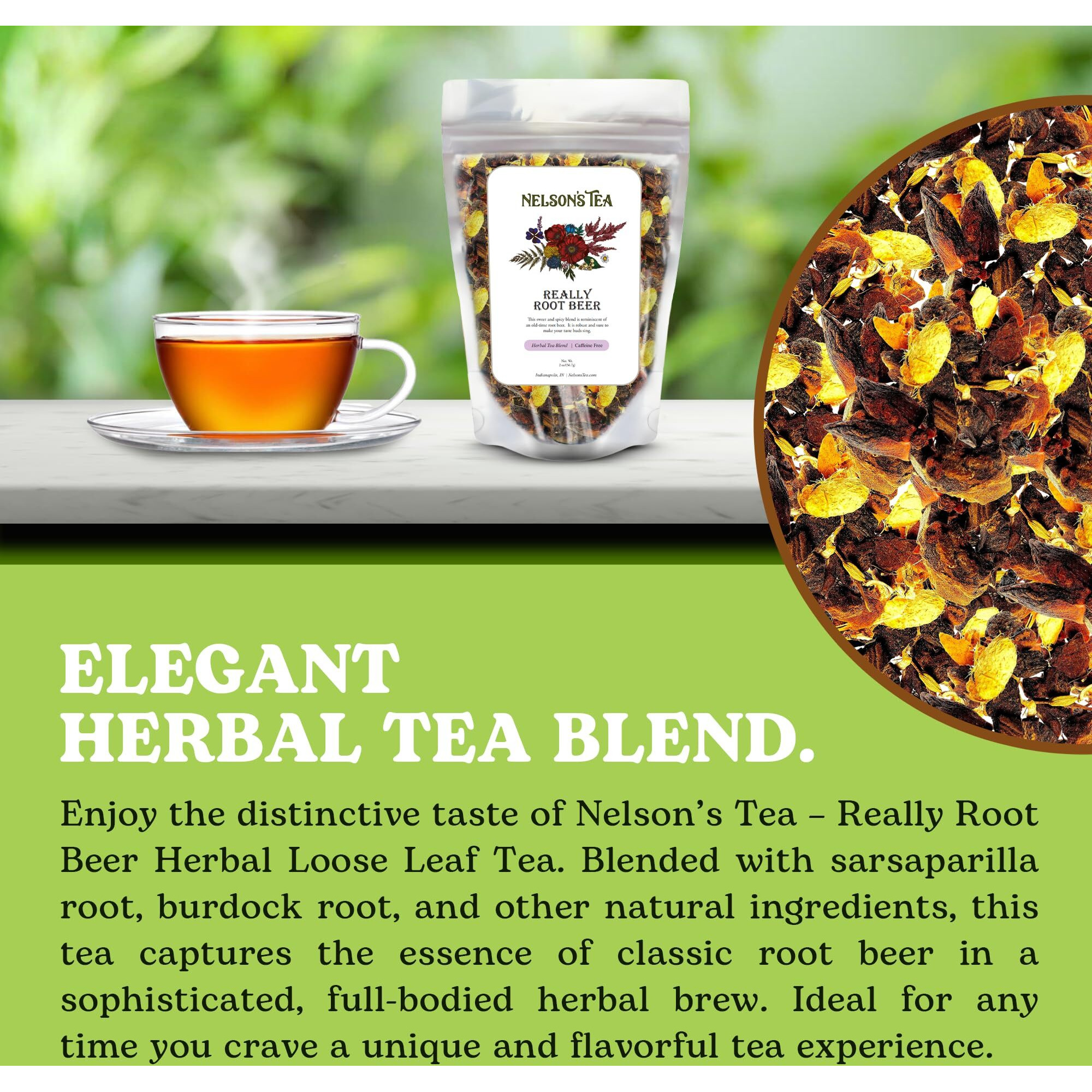 Nelson's Tea Really Root Beer - Sarsaparilla Root Herbal Loose Leaf Tea Blend Of Flavors Like Sarsaparilla Root, Burdock Root, And More (2 Oz)