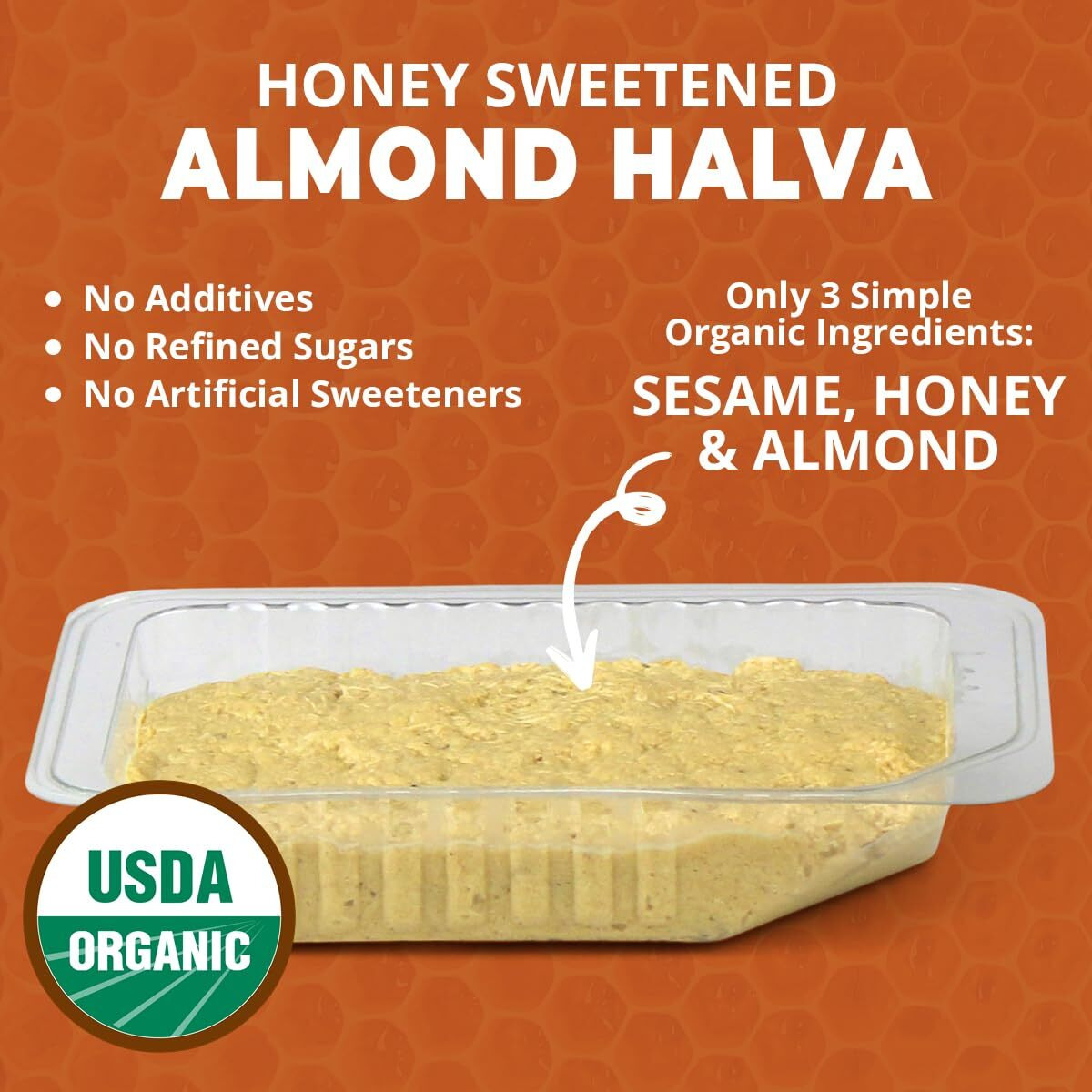 Ohgoodness Organic Honey Halva - 3 Pack - Only Three Simple Ingredients, Melt-In-Mouth Snack & Dessert, Honey Sweetened Treat Paleo & Scd Approved - No Additives (Honey - Almond) 75G