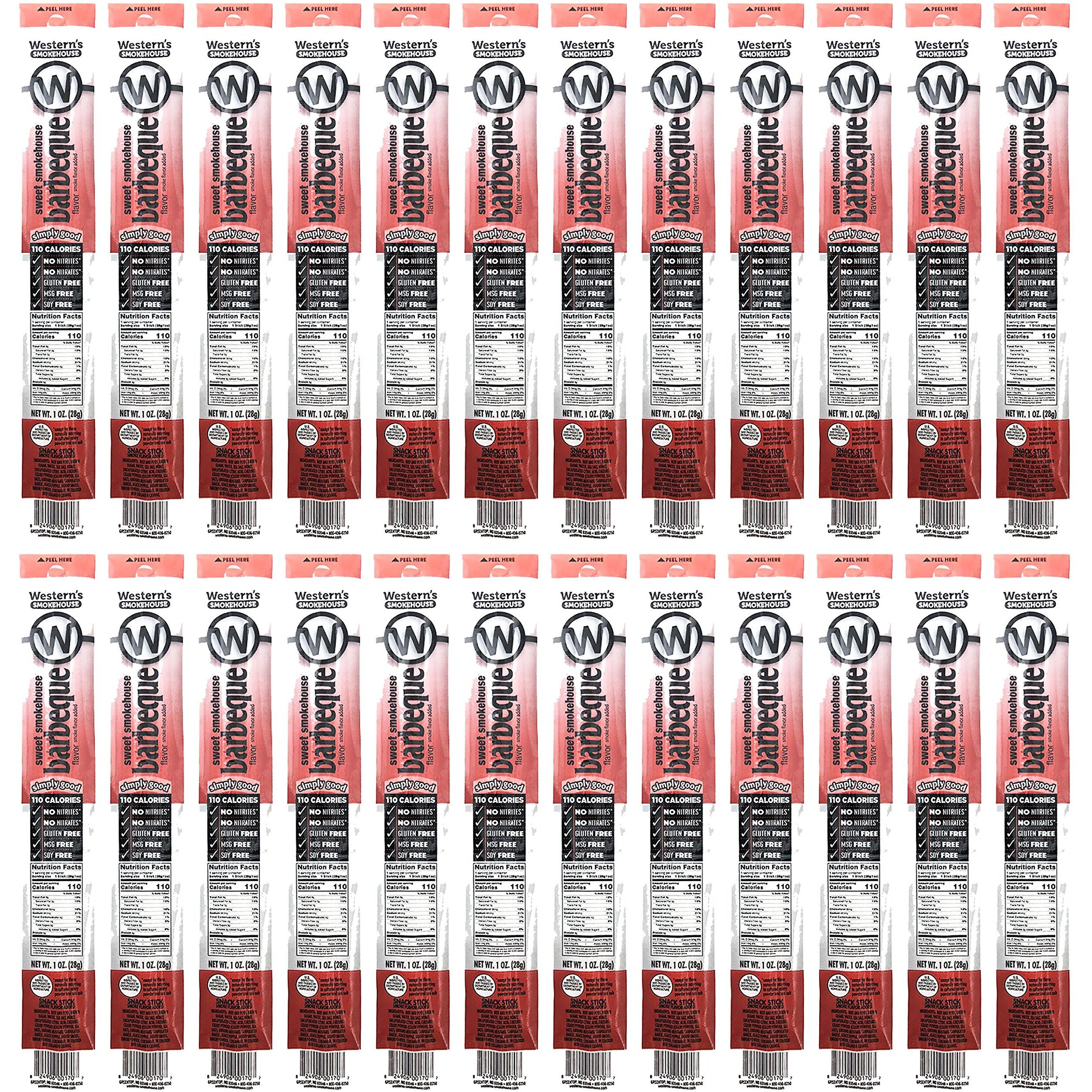 Western's Smokehouse Simply Good Barbeque Beef And Pork Jerky Meat Snack Sticks - 1.0 Ounce, Pack Of 24-110 Calories, Gluten-Free, Msg-Free, Soy-Free