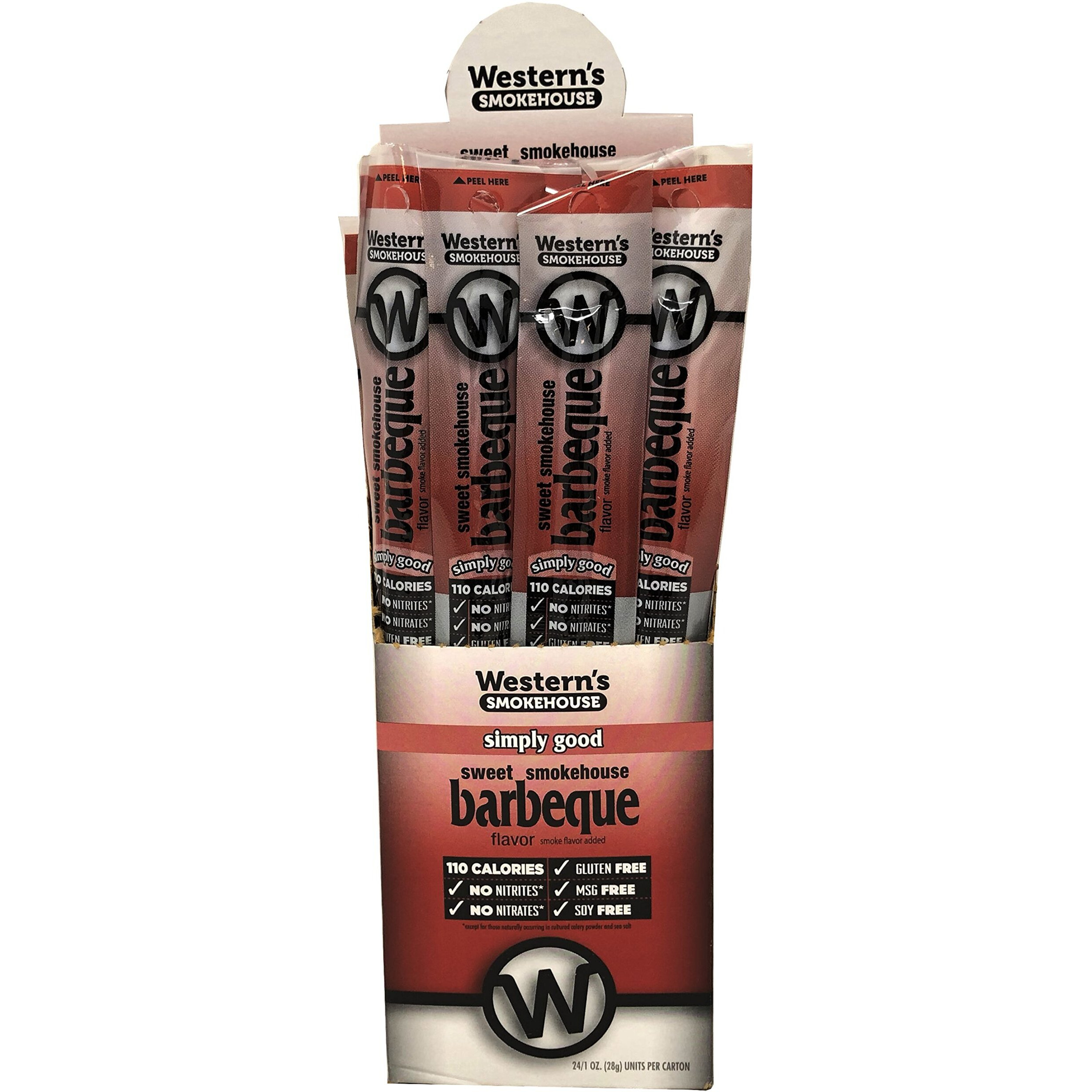 Western's Smokehouse Simply Good Barbeque Beef And Pork Jerky Meat Snack Sticks - 1.0 Ounce, Pack Of 24-110 Calories, Gluten-Free, Msg-Free, Soy-Free