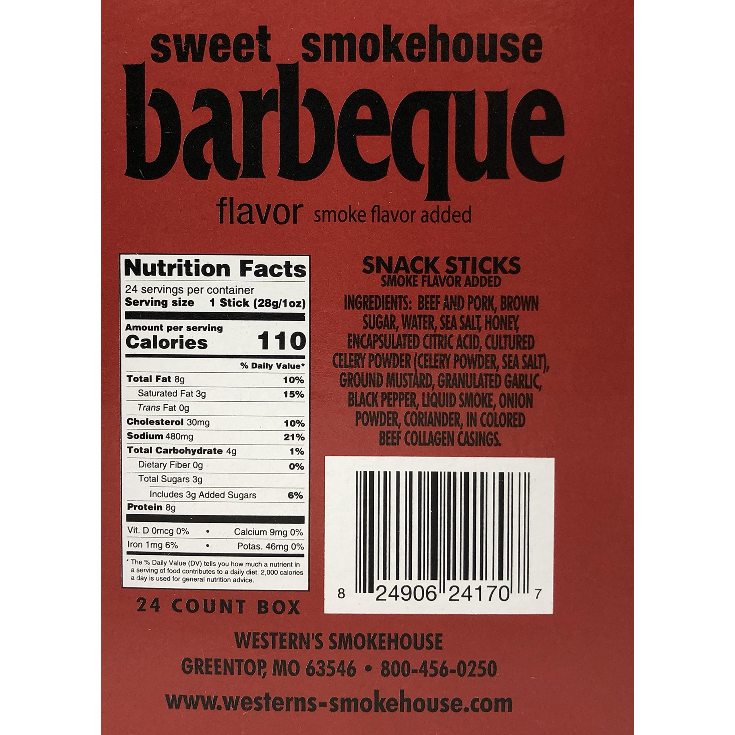 Western's Smokehouse Simply Good Barbeque Beef And Pork Jerky Meat Snack Sticks - 1.0 Ounce, Pack Of 24-110 Calories, Gluten-Free, Msg-Free, Soy-Free