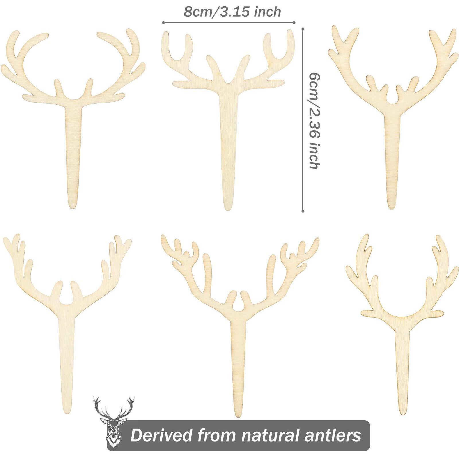 30 Pieces Antler Cupcake Toppers Wooden Reindeer Cake Topper Christmas Deer Cake Picks For Baby Shower Wedding Hunting Rustic Birthday Party Favors, 6 Styles