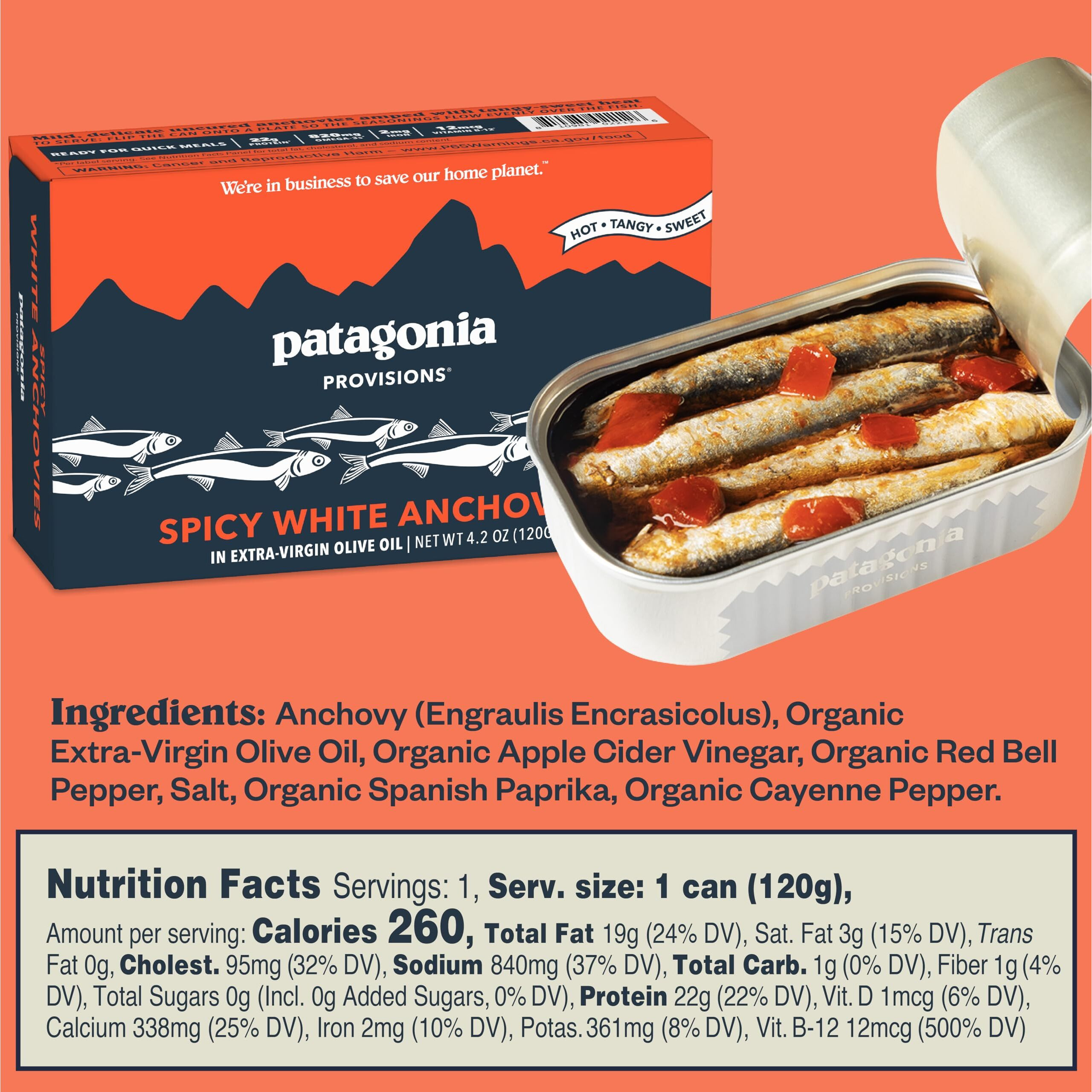 Patagonia Provisions Spicy White Anchovies | Responsibly Sourced In Spain | 22G Protein & Gluten Free | 4.2 Ounce (Pack Of 1)