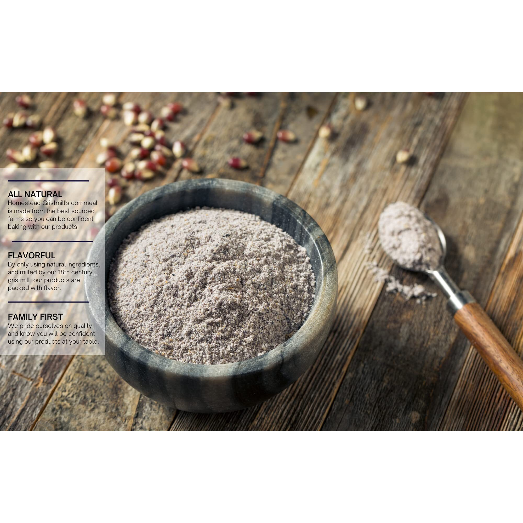 Homestead Gristmill Stone Ground Blue Cornmeal - Non-Gmo, Chemical-Free Finely Ground Corn Meal- Long Shelf Life - Made In The Usa - 10 Pounds