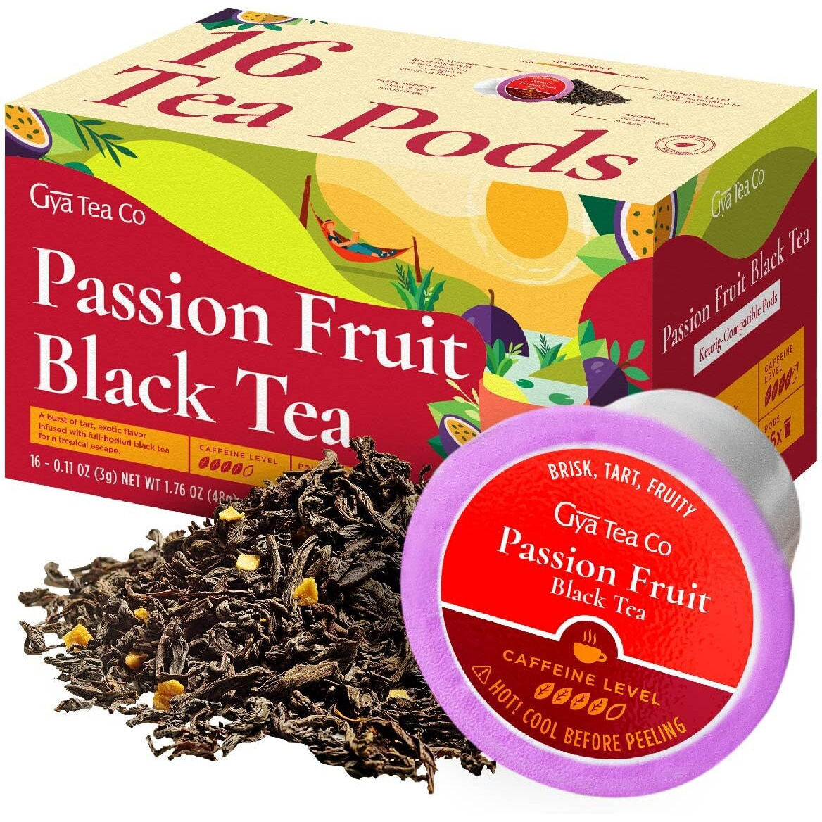 Gya Tea Co Passion Fruit Tea Pods For Keurig (16Ct) - A Hydrating Burst Of Summery Flavors For Ice Tea Lovers & Keep You Refreshed - Caffeinated Black Tea K Cups For Keurig 2.0 Tea Gifts For Women