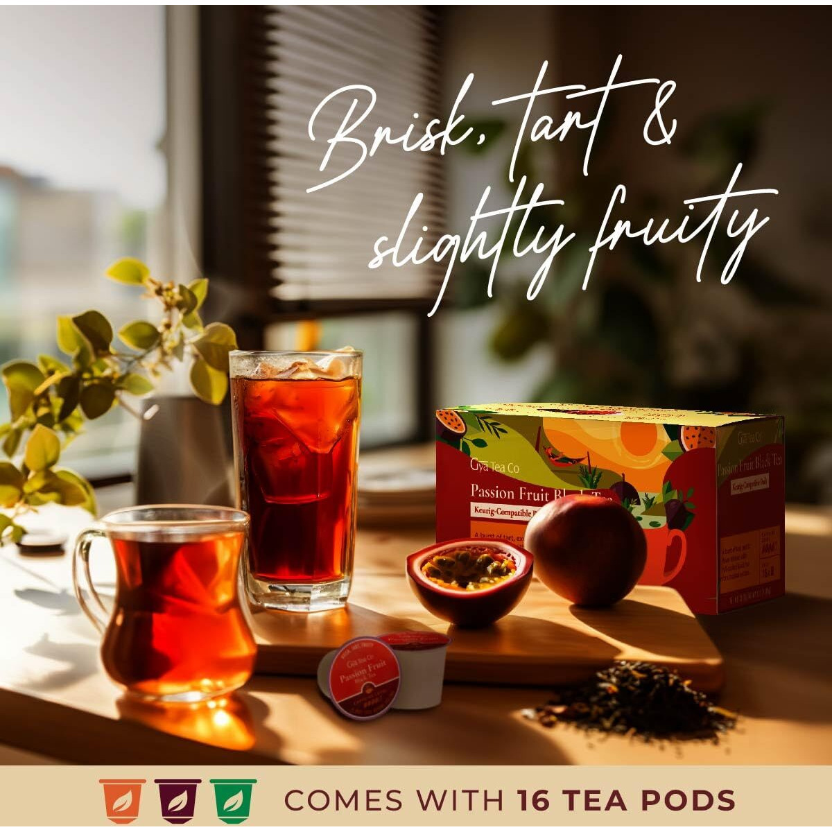 Gya Tea Co Passion Fruit Tea Pods For Keurig (16Ct) - A Hydrating Burst Of Summery Flavors For Ice Tea Lovers & Keep You Refreshed - Caffeinated Black Tea K Cups For Keurig 2.0 Tea Gifts For Women