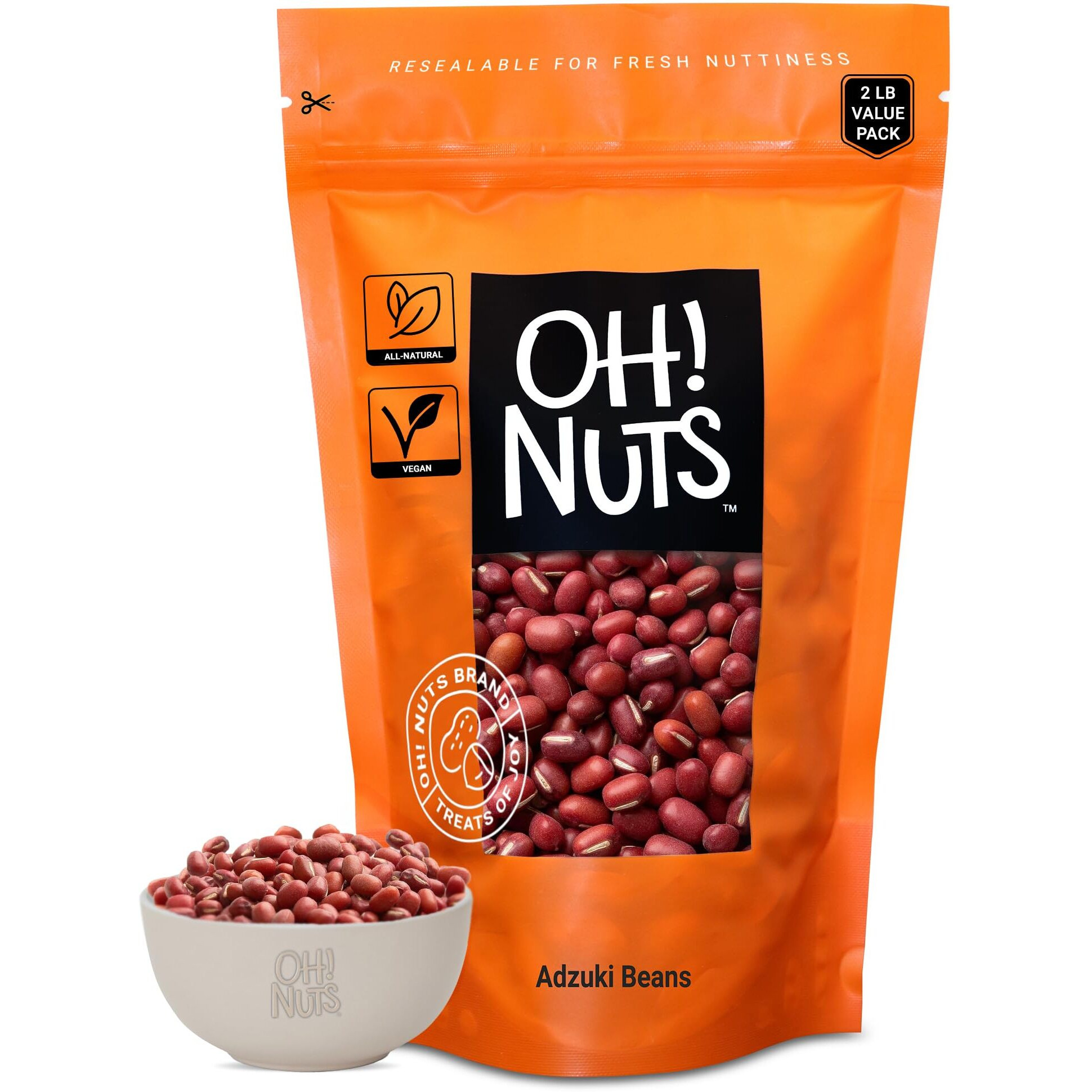 Adzuki Beans | Raw - 100% Natural | 2 Lb | Dried Red Mung Beans From Thailand | Packed In New York Zip-Seal Bag For Exceptional Freshness By Oh Nuts