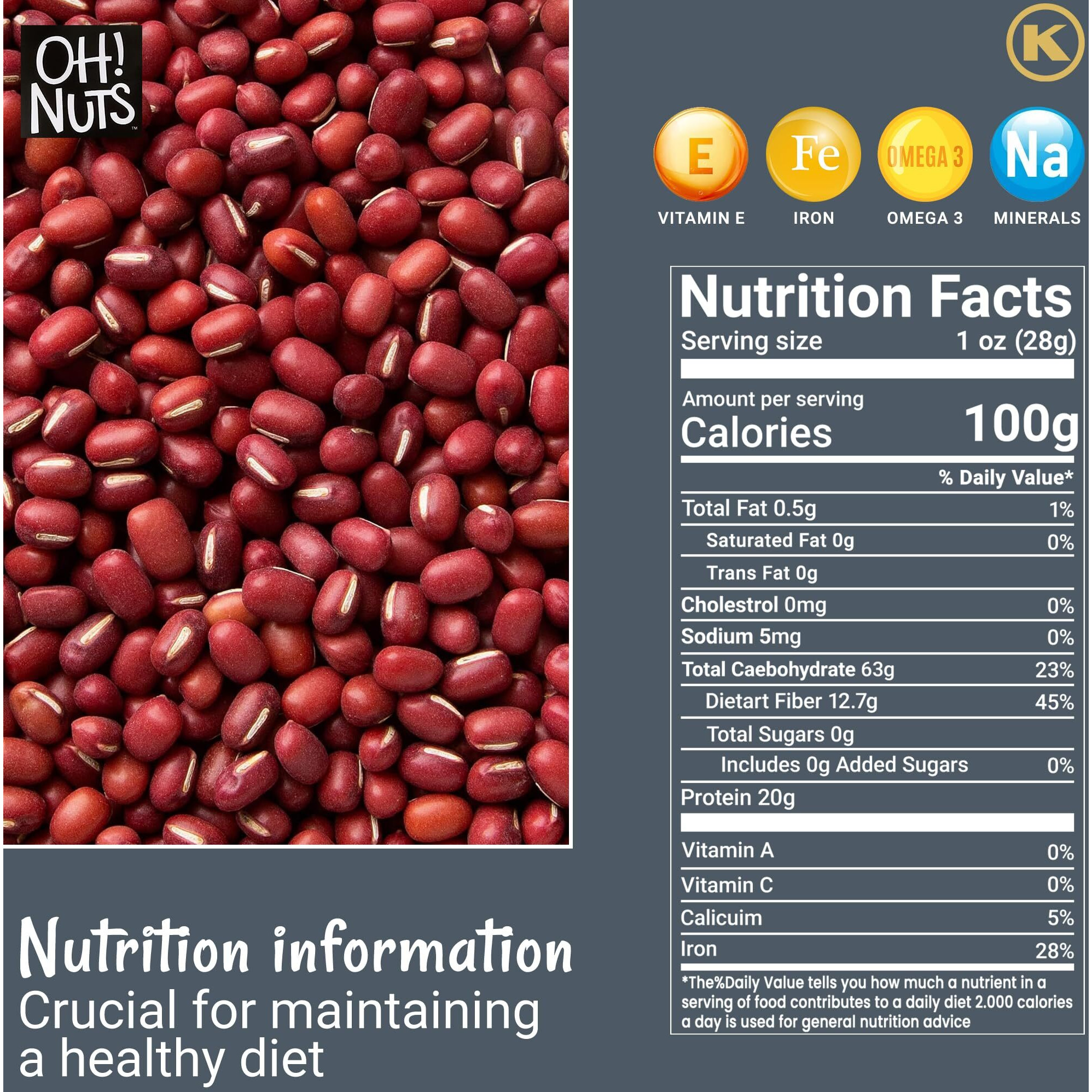 Adzuki Beans | Raw - 100% Natural | 2 Lb | Dried Red Mung Beans From Thailand | Packed In New York Zip-Seal Bag For Exceptional Freshness By Oh Nuts