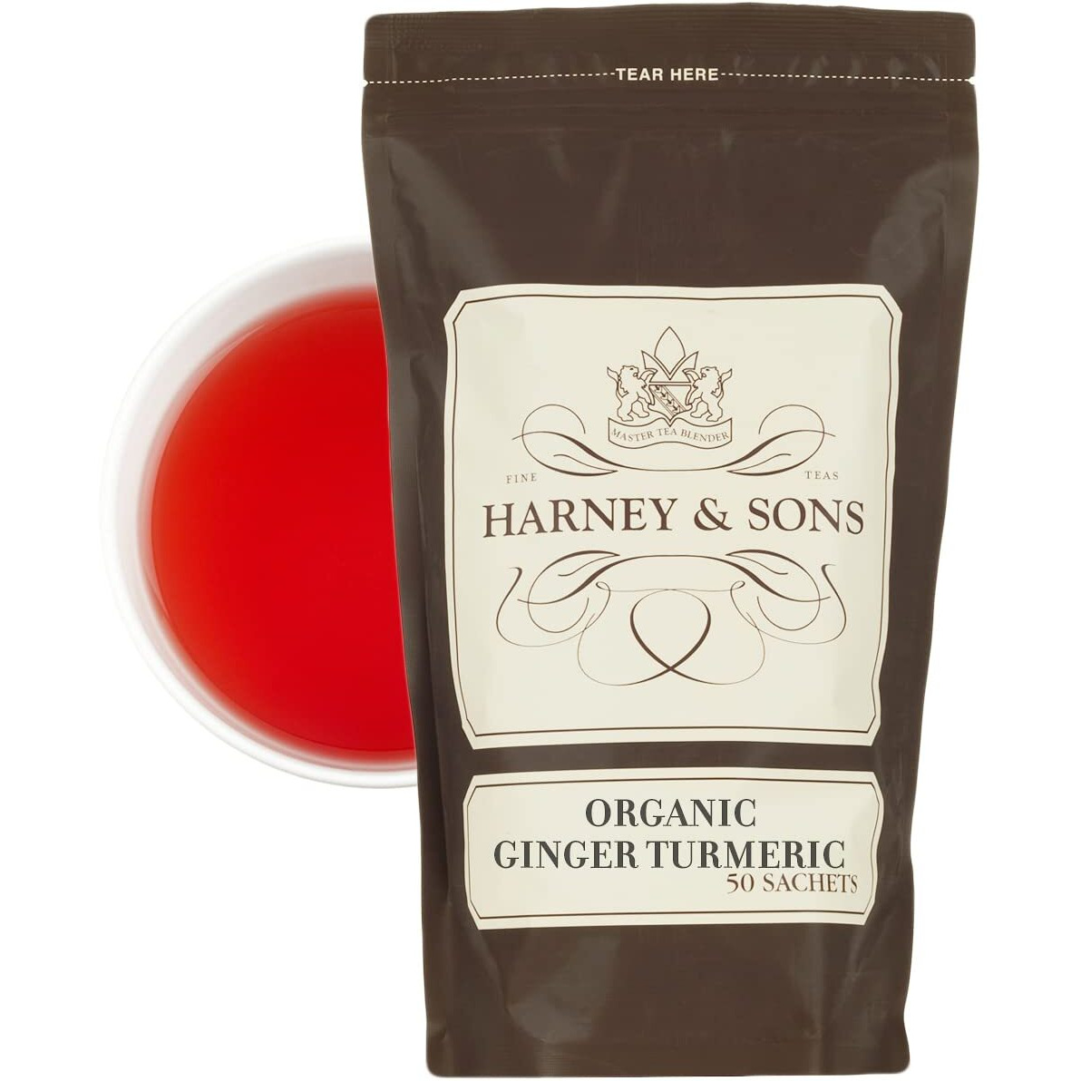 Harney & Sons Organic Ginger Turmeric | Bag Of 50 Sachets W/Organic Apple, Organic Ginger, Organic Lemongrass, And Organic Hibiscus