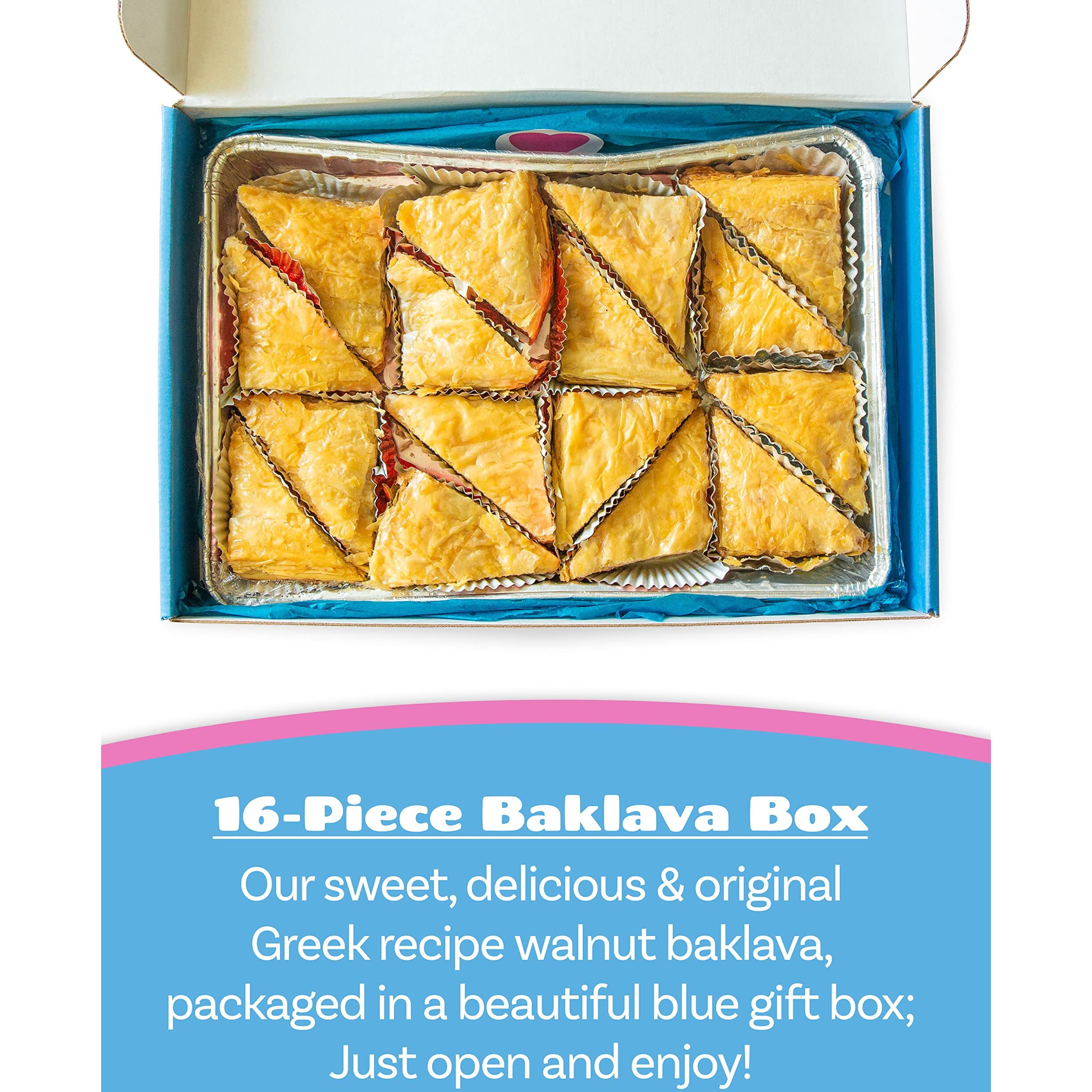 Bakluva 16-Piece Baklava Pastry Dessert Gift Box - (16) Large 2.3 Oz (66 Gram) Pieces - Perfect For Gifts, Parties, And More