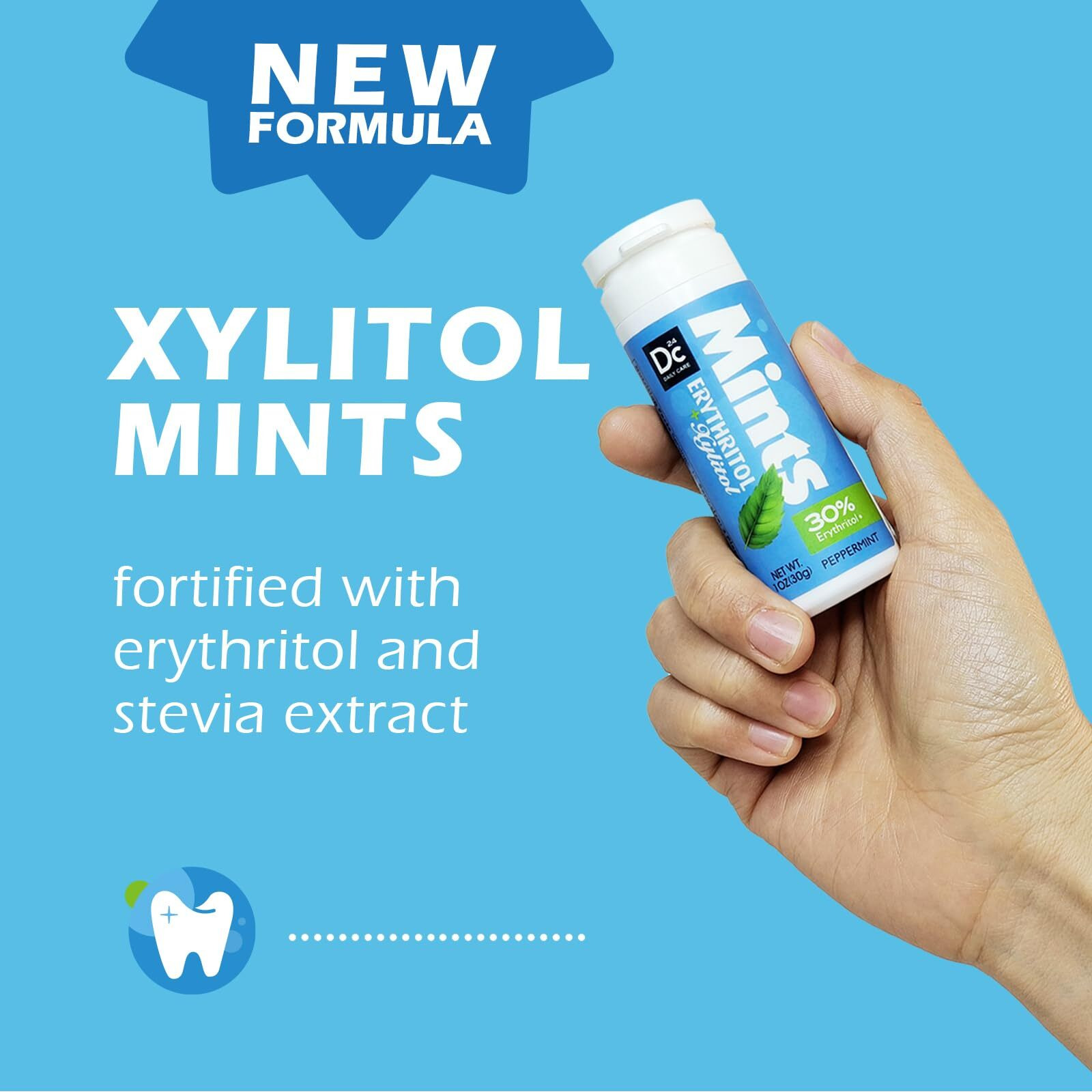 Dc24 Daily Care Xylitol Erythritol Mints, No Aspartame Sugar Free Mints, Low-Calorie, Refresh Breath Mints Keto Peppermint 30 Pieces (Pack Of 4)