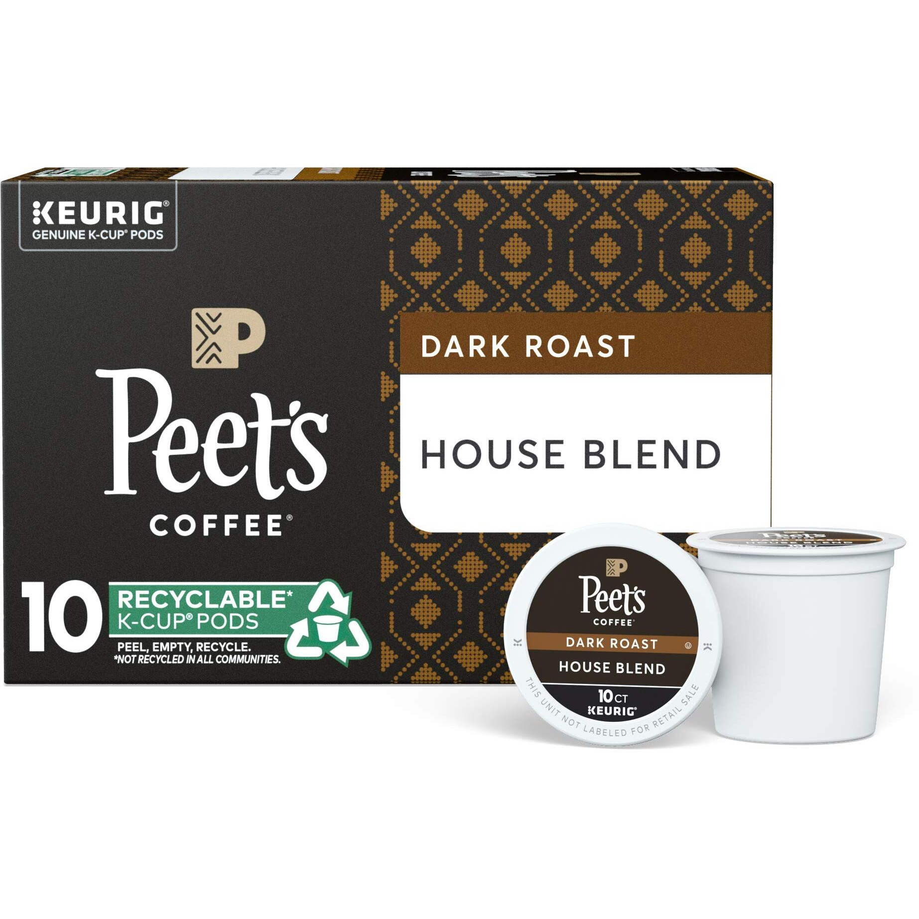 Peets Coffee House Blend K-Cup Coffee Pods For Keurig Brewers, Dark Roast, 10 Pods