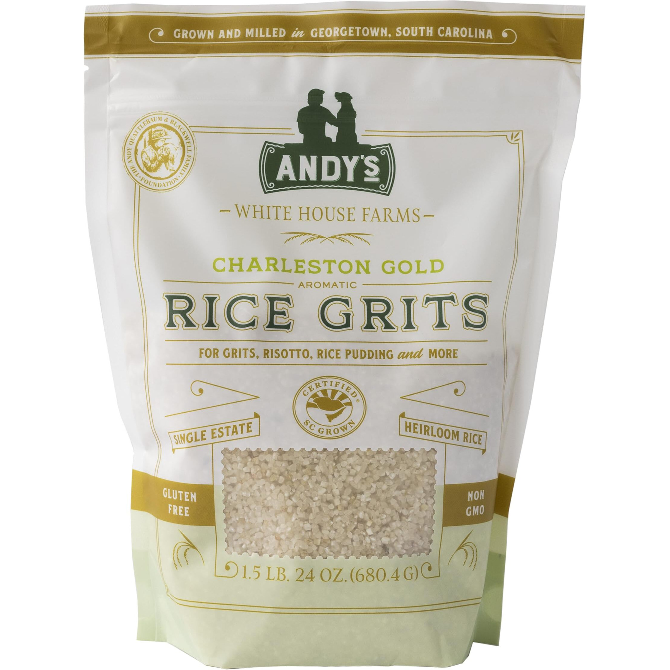 Andys Charleston Gold Rice Grits By White House Farms| Gluten Free & Non Gmo | Sugar Free, Aromatic | Harvested In The Usa | 1 Pack |24 Oz (1.5Lb)