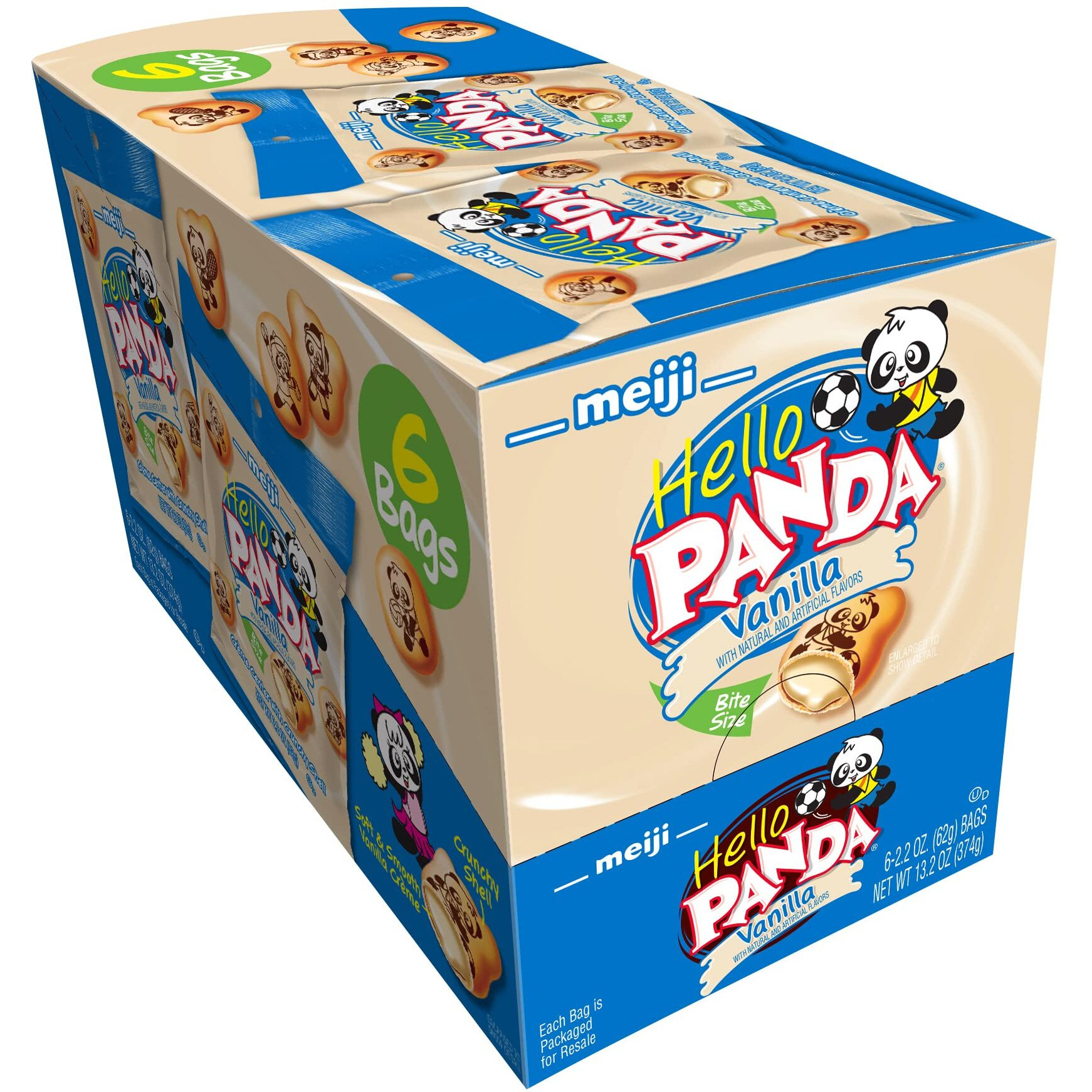 Meiji Hello Panda Cookies, Vanilla Crme Filled - 2.2 Oz, Pack Of 6 - Bite Sized Cookies With Fun Panda Sports
