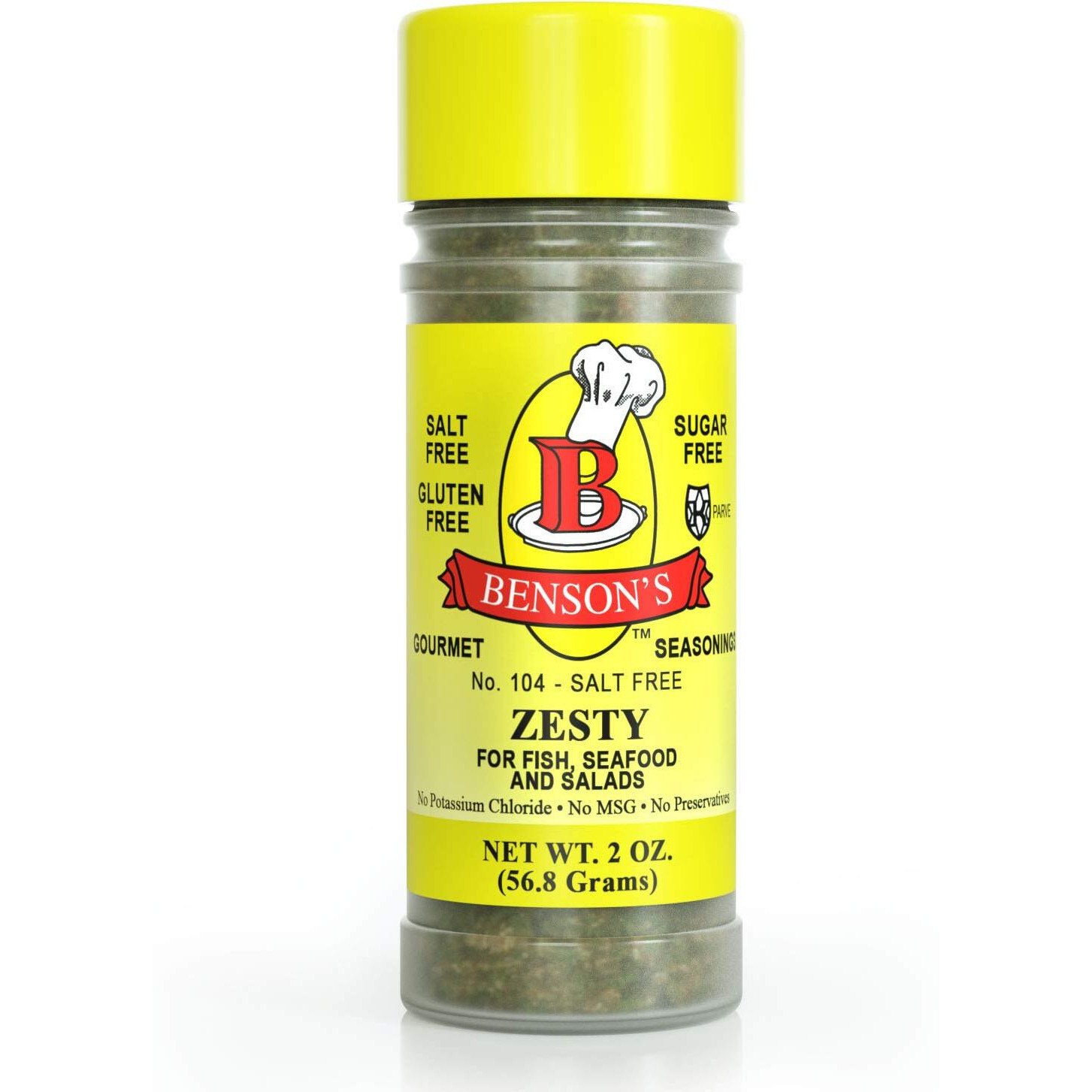Bensons - Zesty Lemon And Herb Seasoning - Salt-Free, Sugar-Free, Gluten-Free, No Msg, No Preservatives, No Potassium Chloride - 11 Herbs, Spices And Vegetables Seasoning Blend 2 Oz Bottle With Shaker
