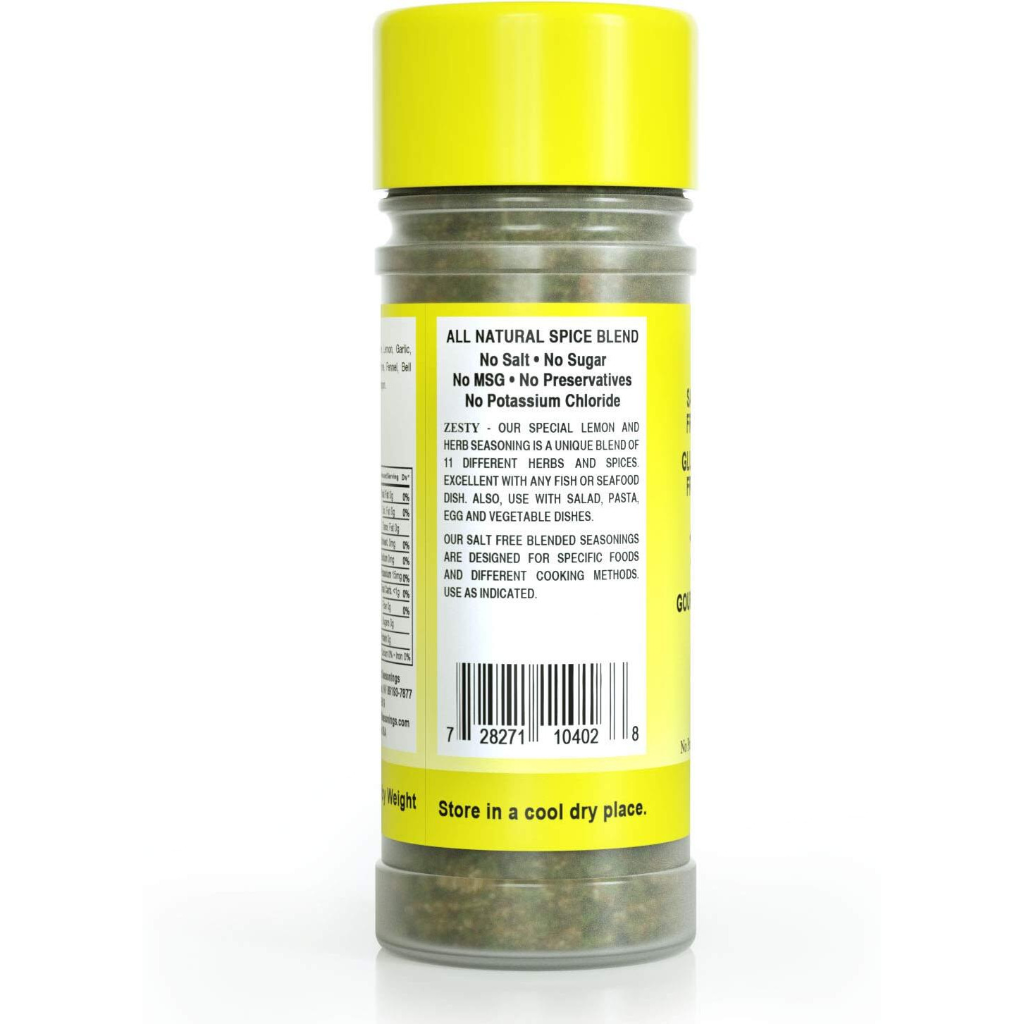 Bensons - Zesty Lemon And Herb Seasoning - Salt-Free, Sugar-Free, Gluten-Free, No Msg, No Preservatives, No Potassium Chloride - 11 Herbs, Spices And Vegetables Seasoning Blend 2 Oz Bottle With Shaker