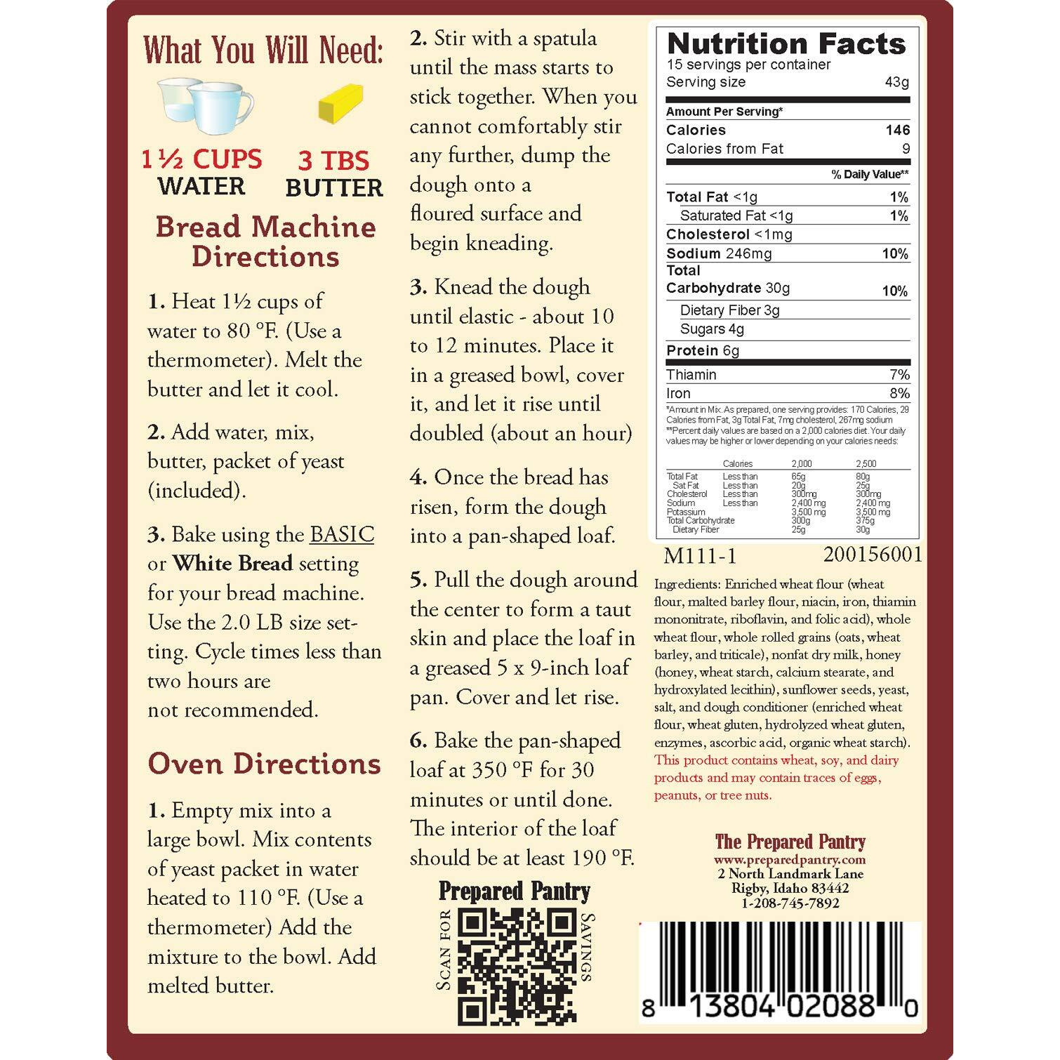 The Prepared Pantry Honey And Oat Bread Mix Single Pack For Bread Machine Or Oven