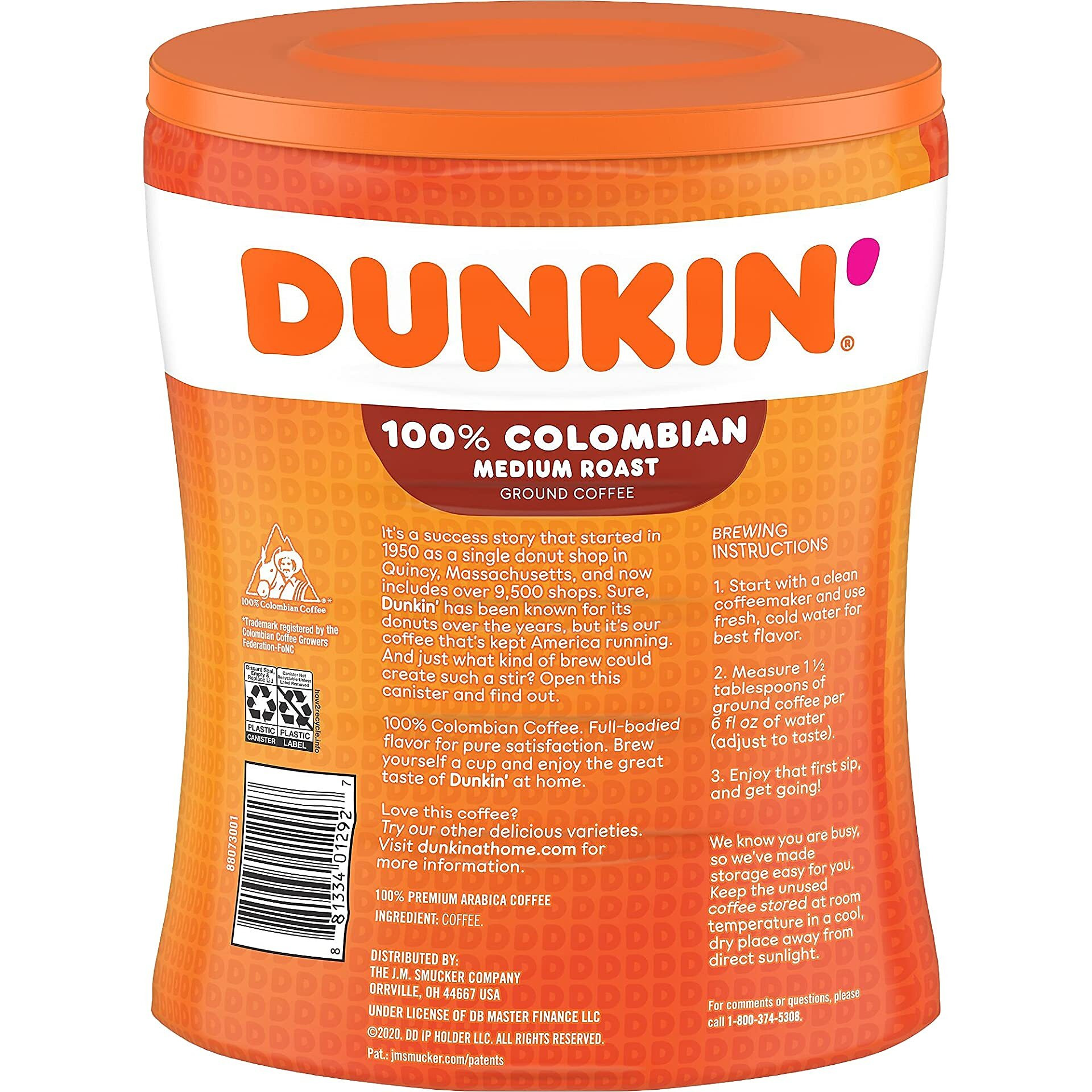 Dunkin' Donuts 8133401292 Colombian Ground Coffee, Medium Roast, 27.05 Oz.