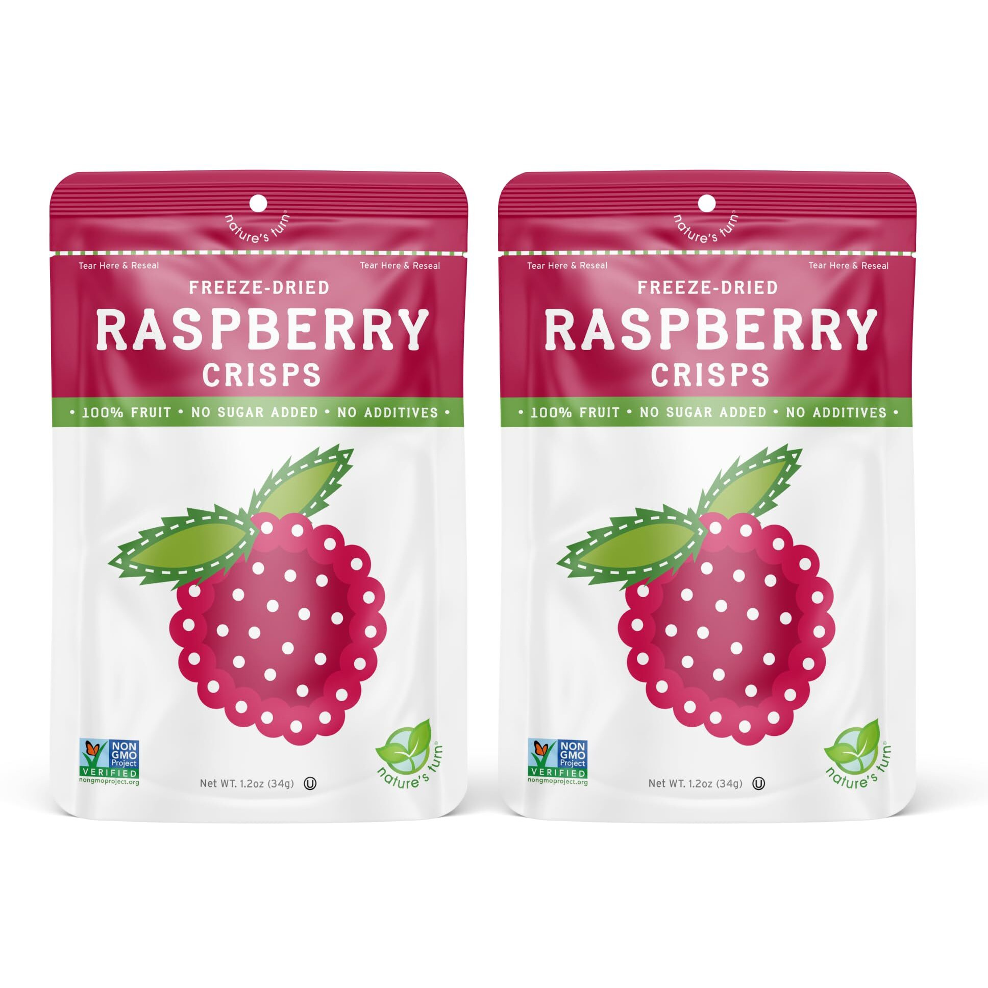 Natures Turn Freeze-Dried Fruit Snacks, Raspberry Crisps, Pack Of 2 (1.2 Oz Each)