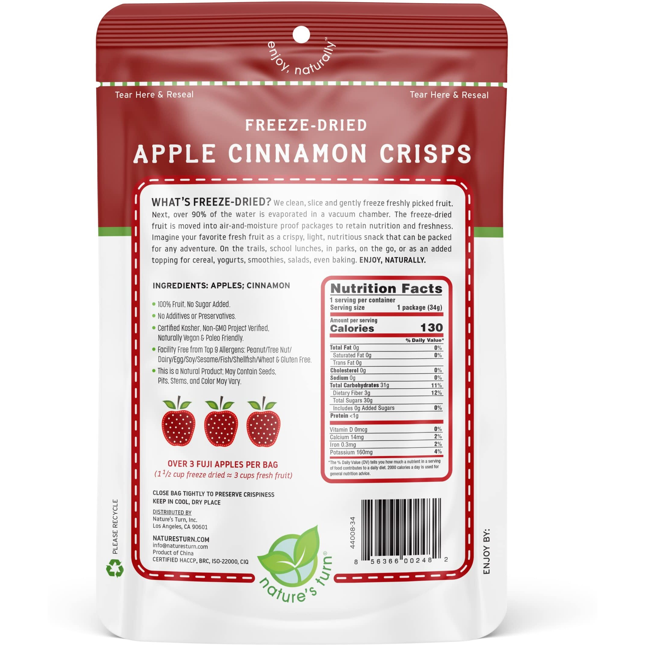 Natures Turn Freeze-Dried Fruit Snacks, Apple Cinnamon Crisps, Pack Of 2 (1.2 Oz Each)