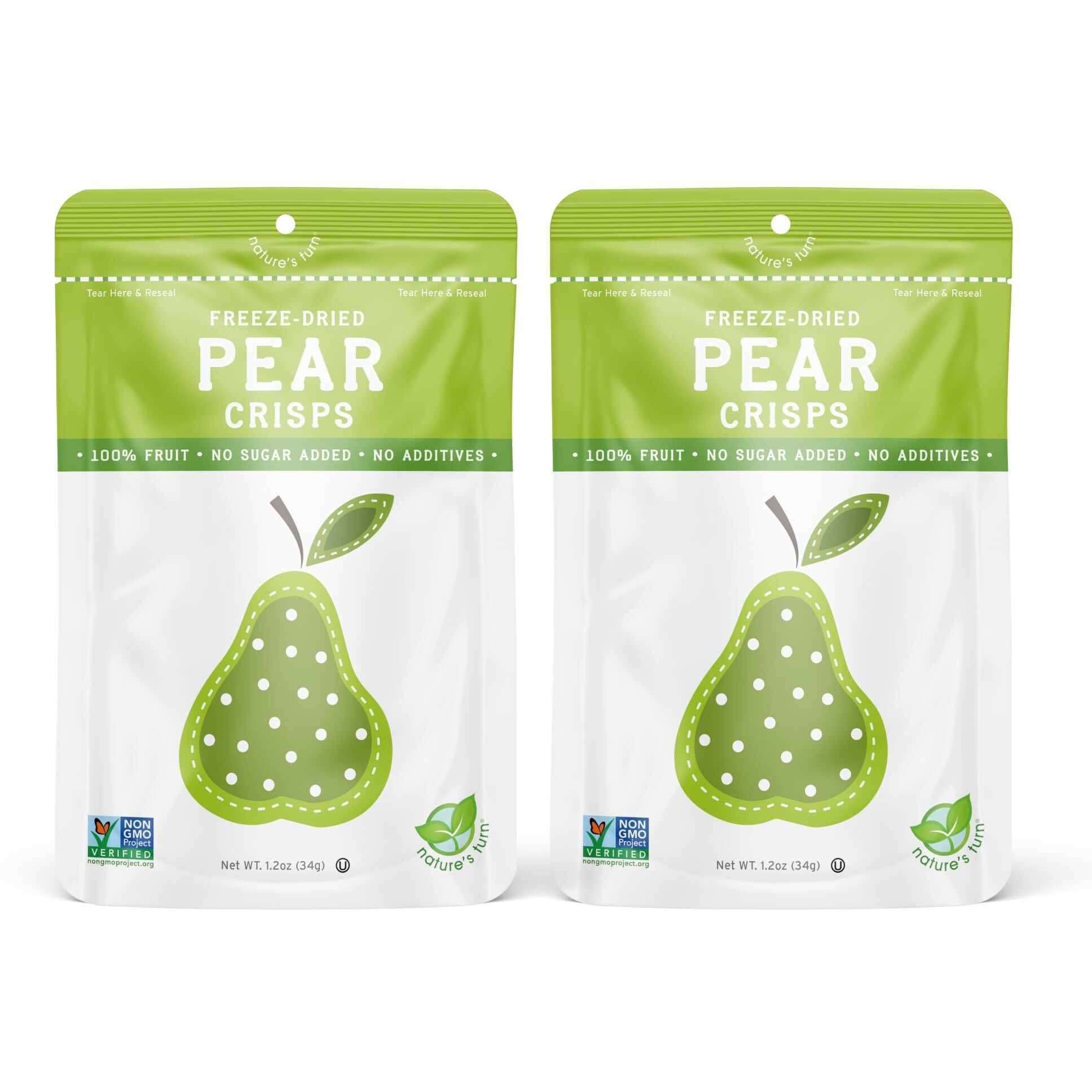 Natures Turn Freeze-Dried Fruit Snacks, Pear Crisps, Pack Of 2 (1.2 Oz Each)