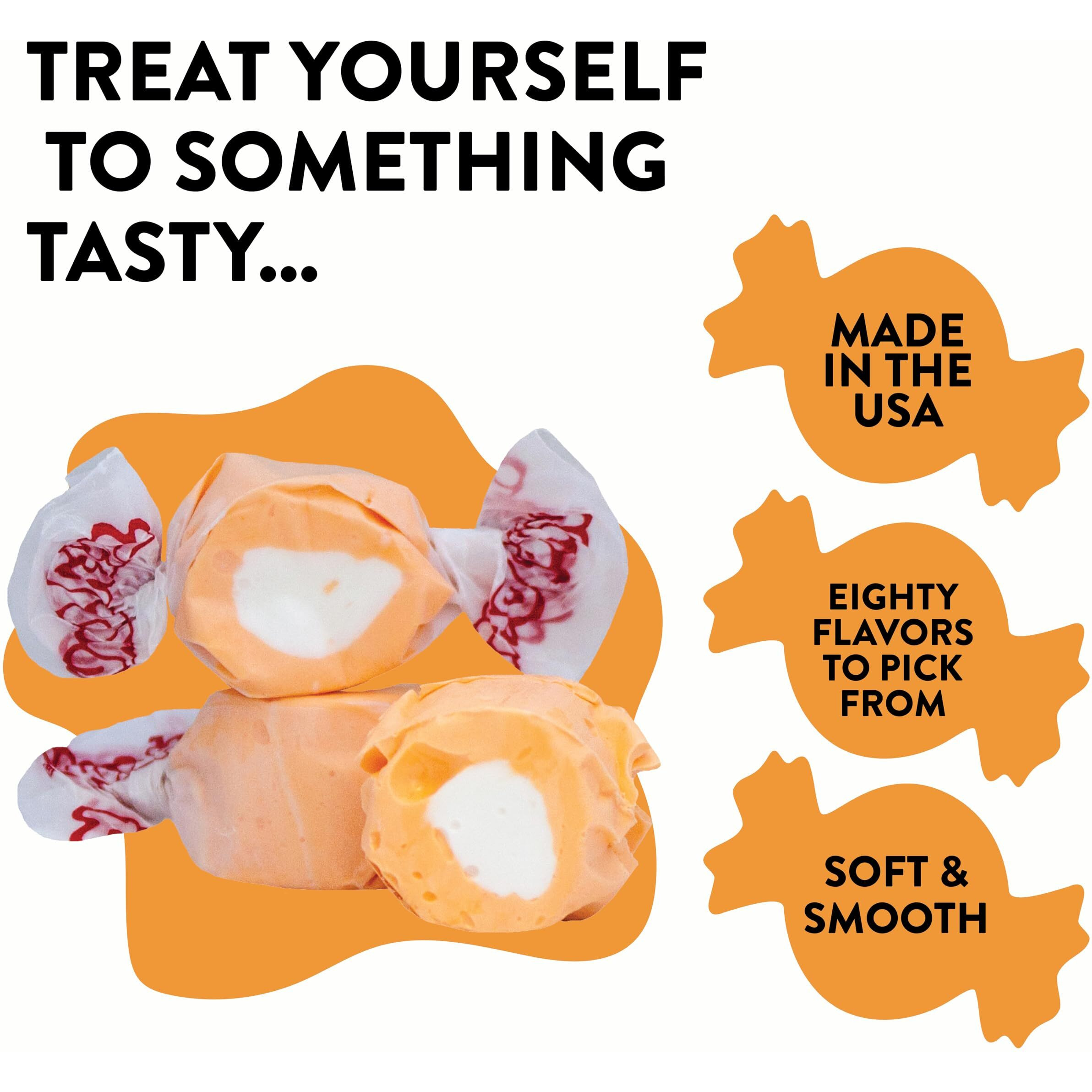 Taffy Town Saltwater Taffy- Tangerine | Gourmet Taffy| Nougat-Style Candy| Soft & Delicious| Sumer Snack Treats| Party Good Candies| 2.5Lbs