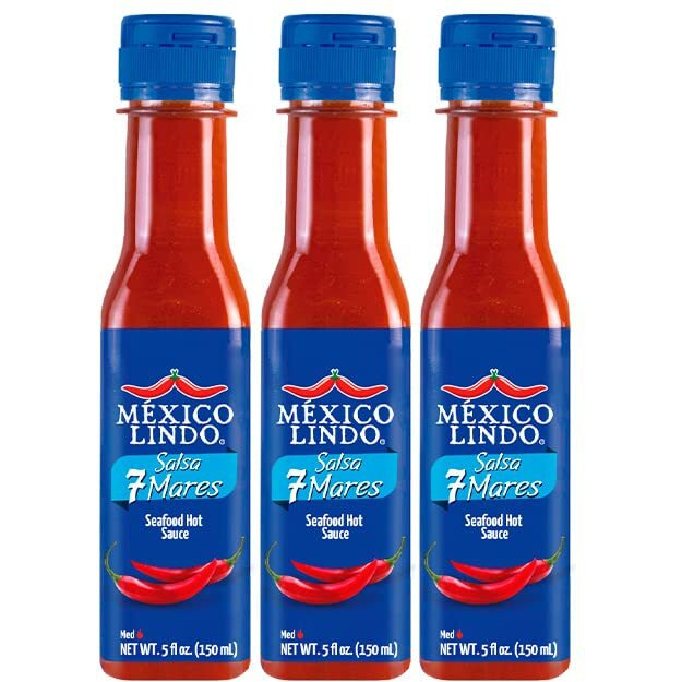 Mexico Lindo 7 Mares Hot Sauce | Perfect For Fish & Seafood | 10,800 Scoville Level | Spicy Flavor | 5 Fl Oz Bottles (Pack Of 3)