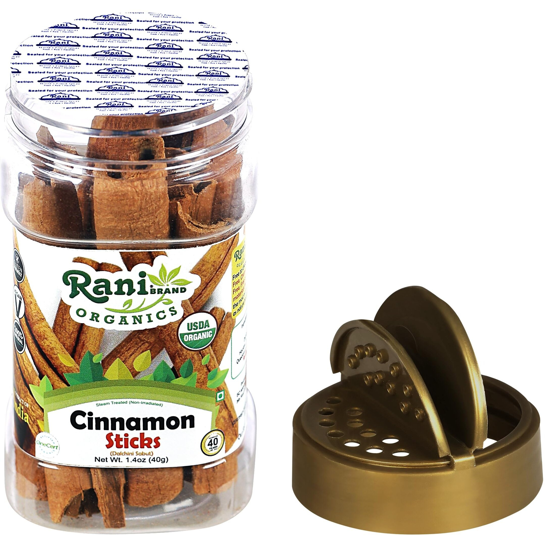 Rani Organic Cinnamon Sticks 1.4Oz (40G) Pet Jar - 7-9 Sticks - Strong Aroma, Perfect For Baking, Cooking & Beverages | 3+ Inches Length - Cassia Saigon Cinnamon From Vietnam | Kosher