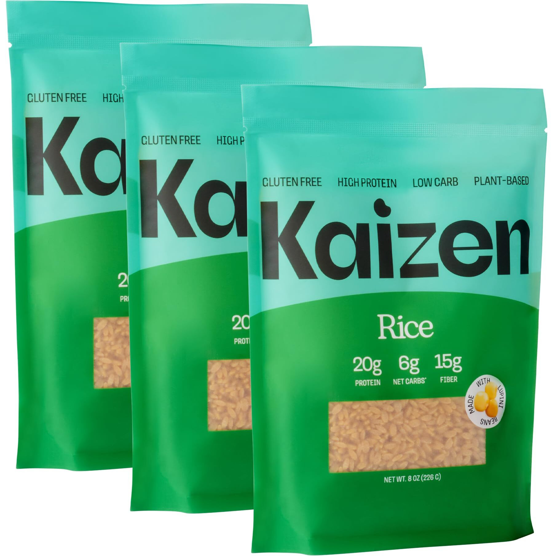 Kaizen Low Carb Keto Rice - Gluten-Free, High Protein (20G), Keto Friendly, Plant Based, Made With High Fiber Lupin Flour - 8 Ounces (Pack Of 3)