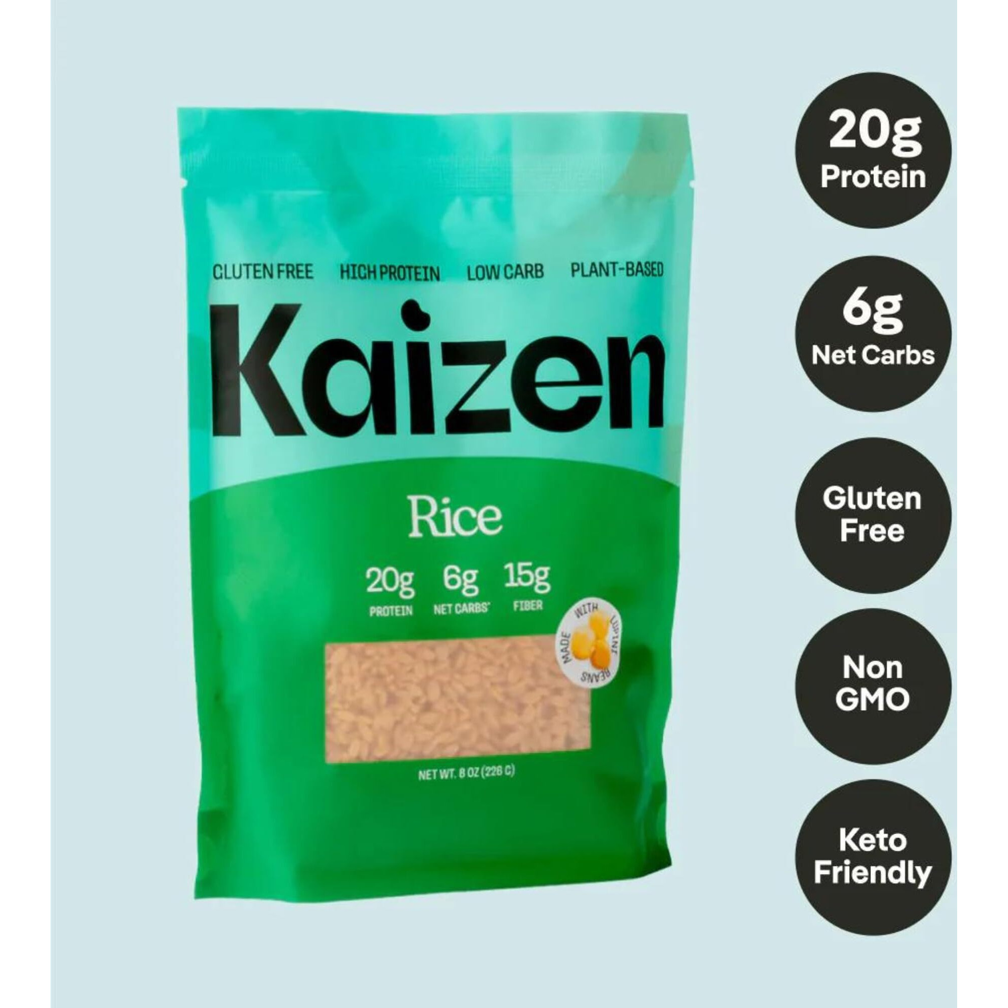 Kaizen Low Carb Keto Rice - Gluten-Free, High Protein (20G), Keto Friendly, Plant Based, Made With High Fiber Lupin Flour - 8 Ounces (Pack Of 3)
