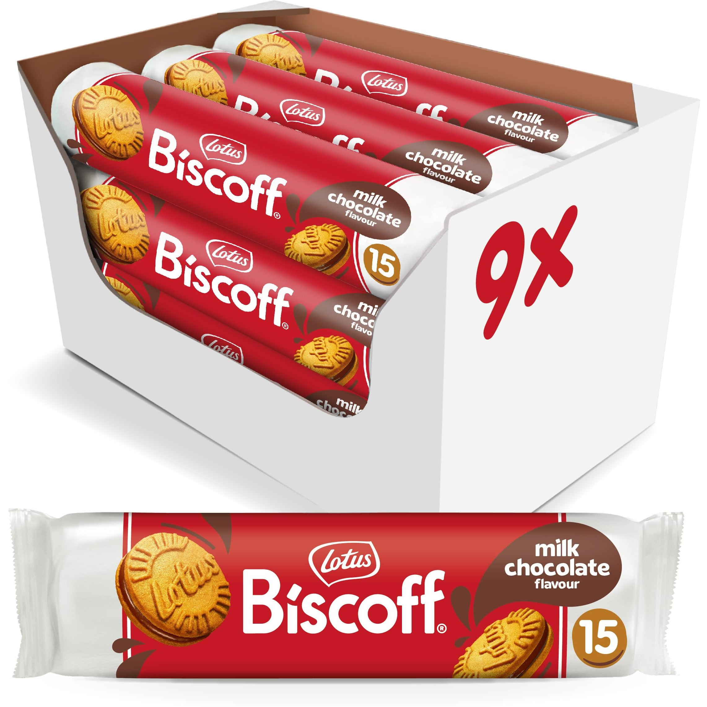 Lotus Biscoff Sandwich Cookies, Milk Chocolate Cream, 15 Cookies Per Pack, 5.29 Ounce (Pack Of 9)