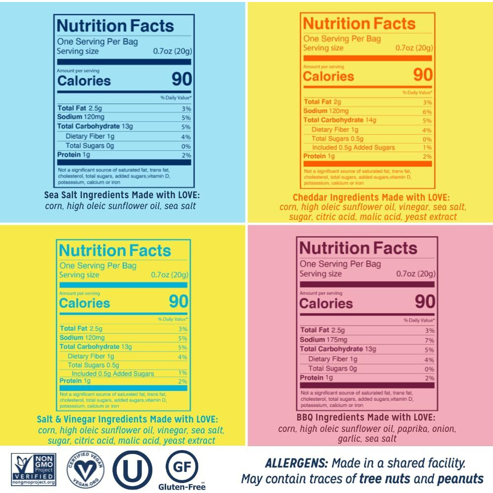 Love Corn Family Favorite - Sea Salt, Bbq, Salt & Vinegar, Cheezy 0.7Oz X 20 - Delicious Crunchy Corn - Healthy Family Snacks - Gluten Free, Non-Gmo - Alternative For Chips, Nuts, Crackers & Pretzels