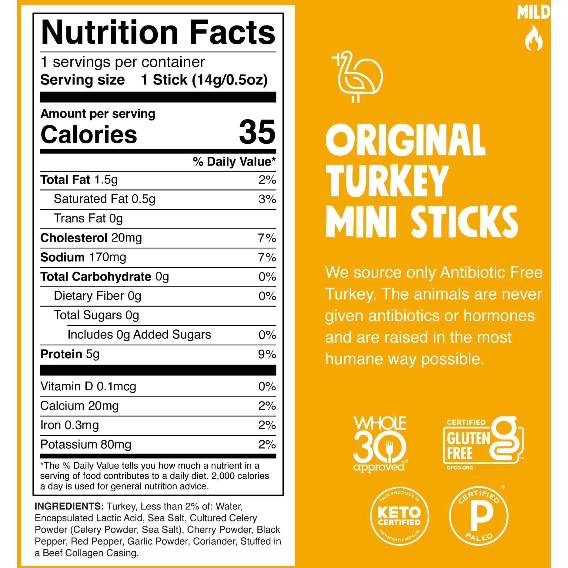Chomps Mini Free Range Turkey Jerky Meat Snack Sticks, Original Turkey, 0.5 Ounce (Pack Of 6)