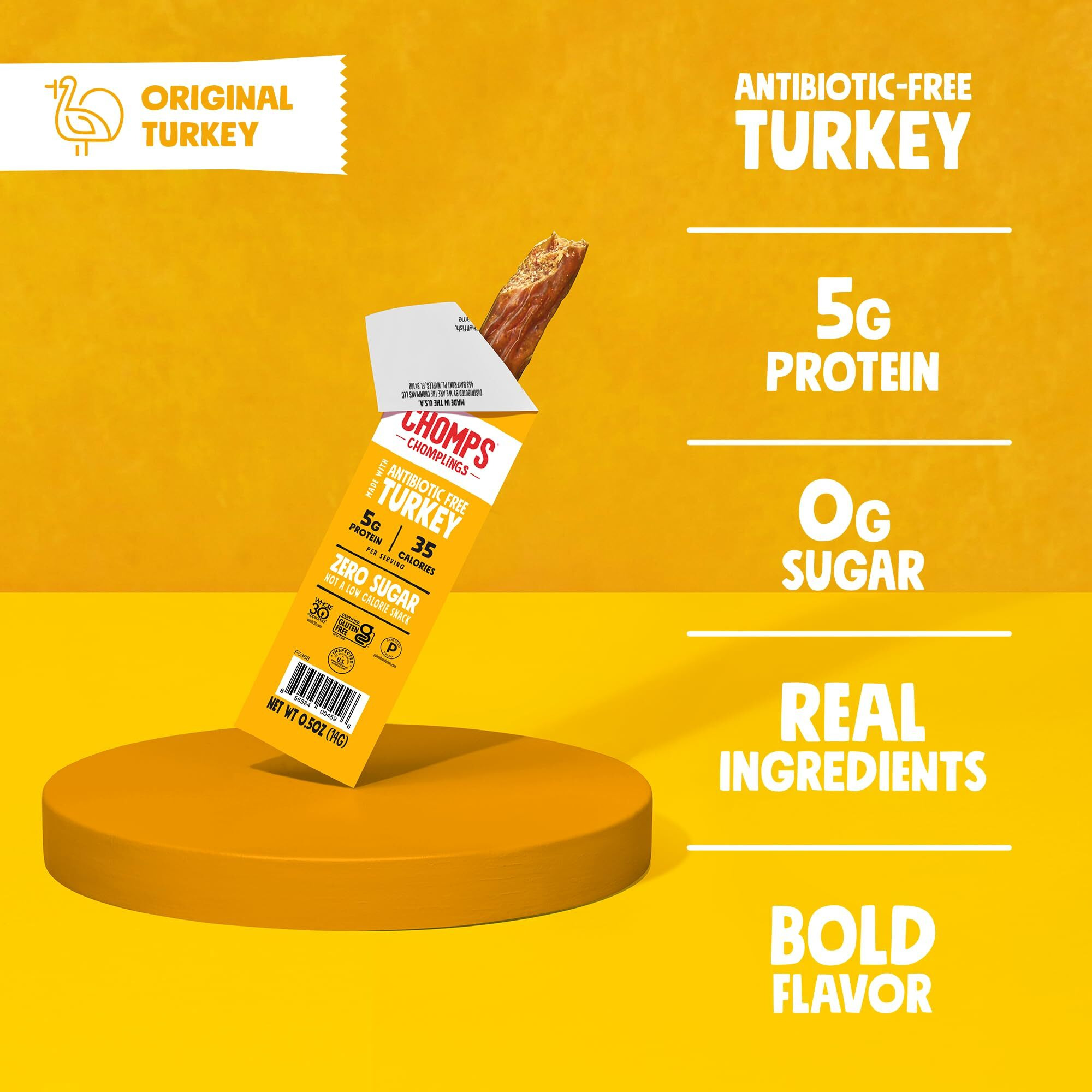 Chomps Mini Free Range Turkey Jerky Meat Snack Sticks, Original Turkey, 0.5 Ounce (Pack Of 6)