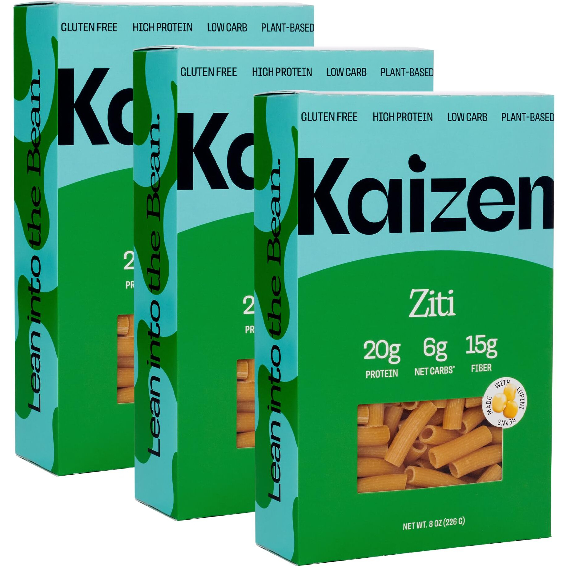 Kaizen Low Carb Keto Pasta Ziti - High Protein (20G), Gluten-Free, Keto-Friendly (6G Net), Plant-Based Lupini Noodles Made W/High Fiber Lupin Flour - 8 Ounces (Pack Of 3)