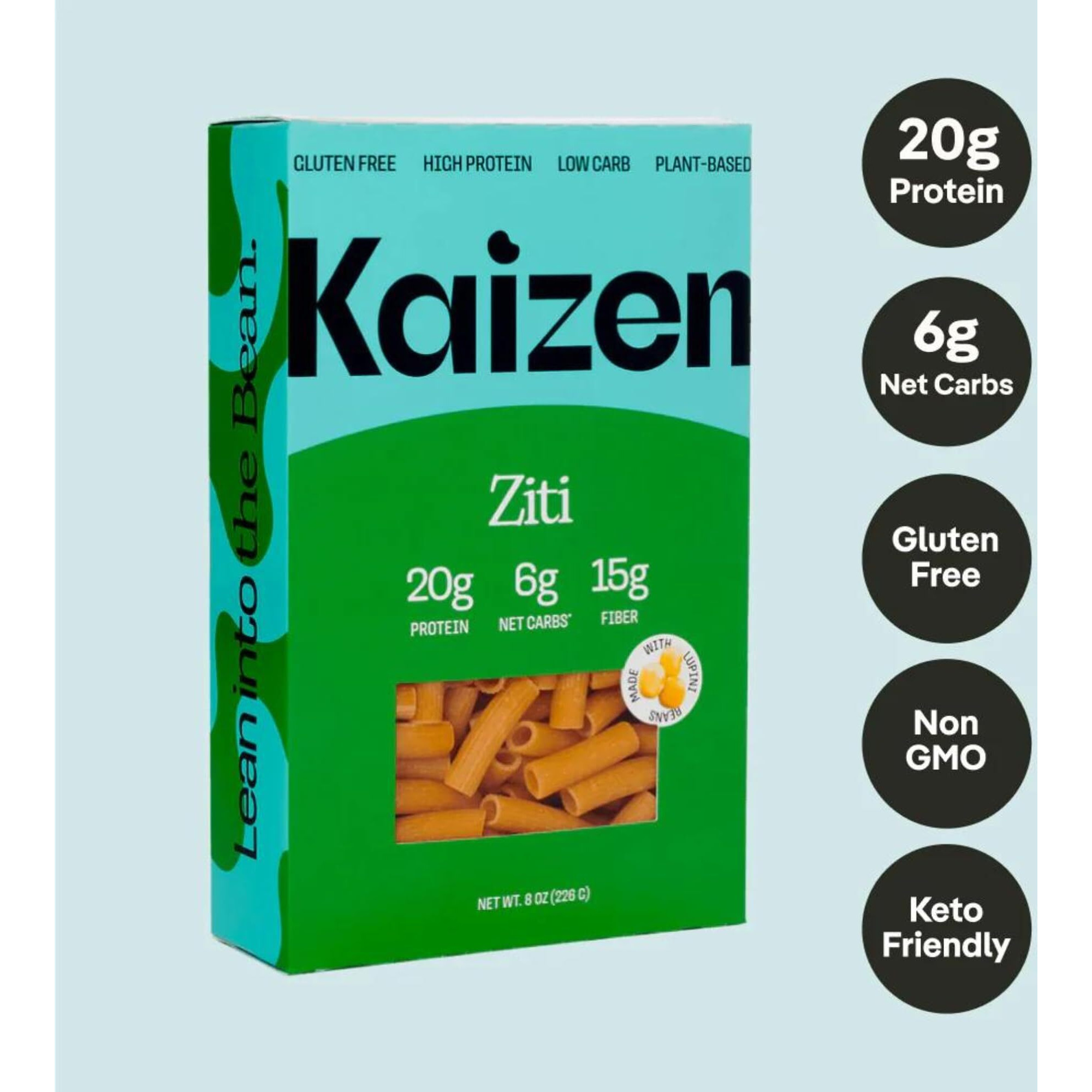 Kaizen Low Carb Keto Pasta Ziti - High Protein (20G), Gluten-Free, Keto-Friendly (6G Net), Plant-Based Lupini Noodles Made W/High Fiber Lupin Flour - 8 Ounces (Pack Of 3)