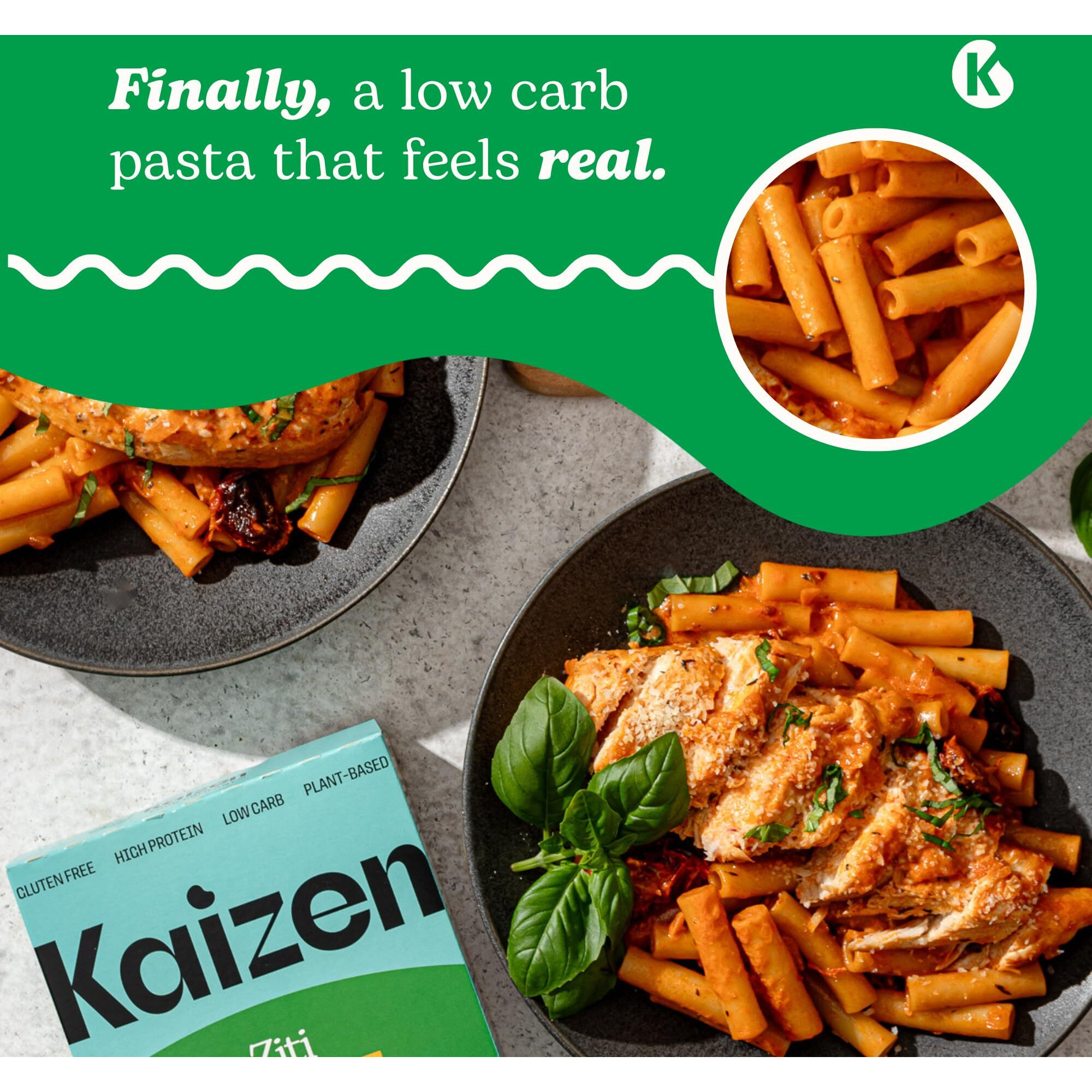 Kaizen Low Carb Keto Pasta Ziti - High Protein (20G), Gluten-Free, Keto-Friendly (6G Net), Plant-Based Lupini Noodles Made W/High Fiber Lupin Flour - 8 Ounces (Pack Of 3)