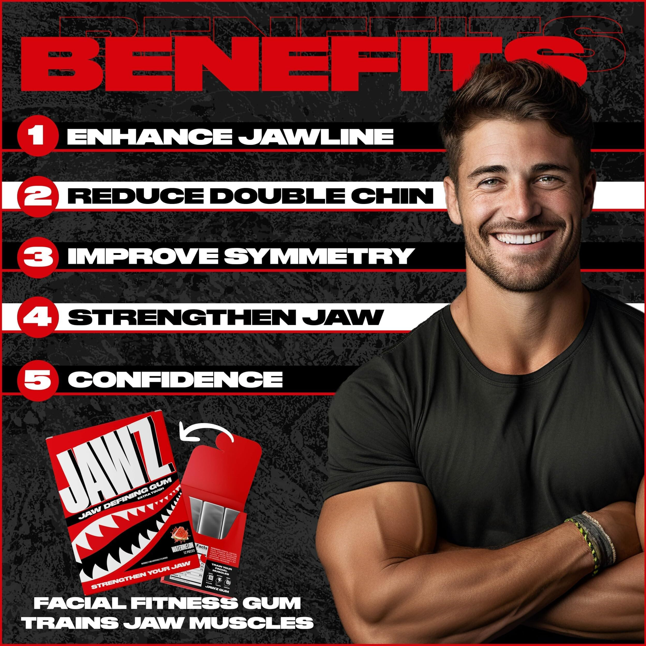 Jawline Chewing Gum (4 Month Supply) Watermelon - Define Your Jawline, Slim And Tone Your Face - Facial Exerciser For Men And Women - Sugar Free Hard Gum (10 Packs) (120 Pieces)
