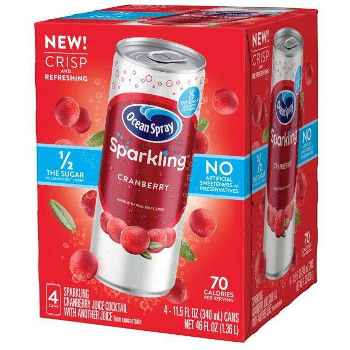 Ocean Spray Sparkling Cranberry Juice Drink, 11.5 Fl Oz Cans, 4 Count (Pack Of 6)