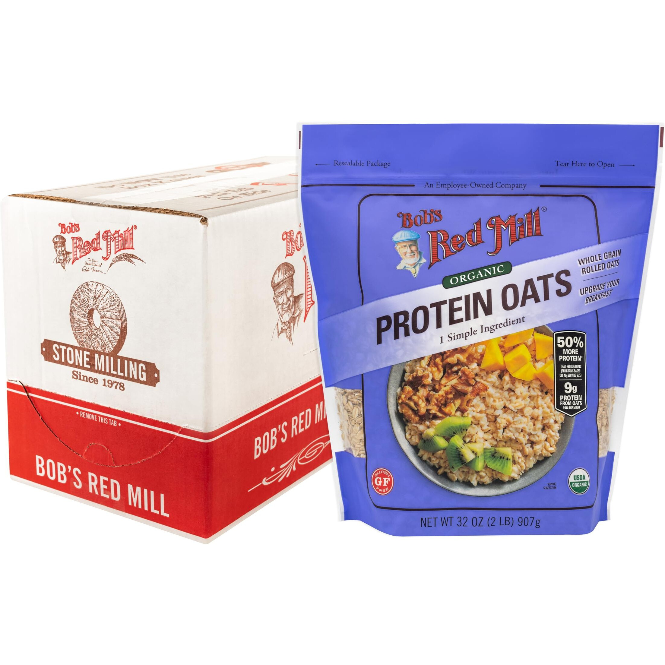 Bob's Red Mill Organic Protein Oats - 32 Oz (Pack Of 4) Non Gmo Gluten Free Whole Grain