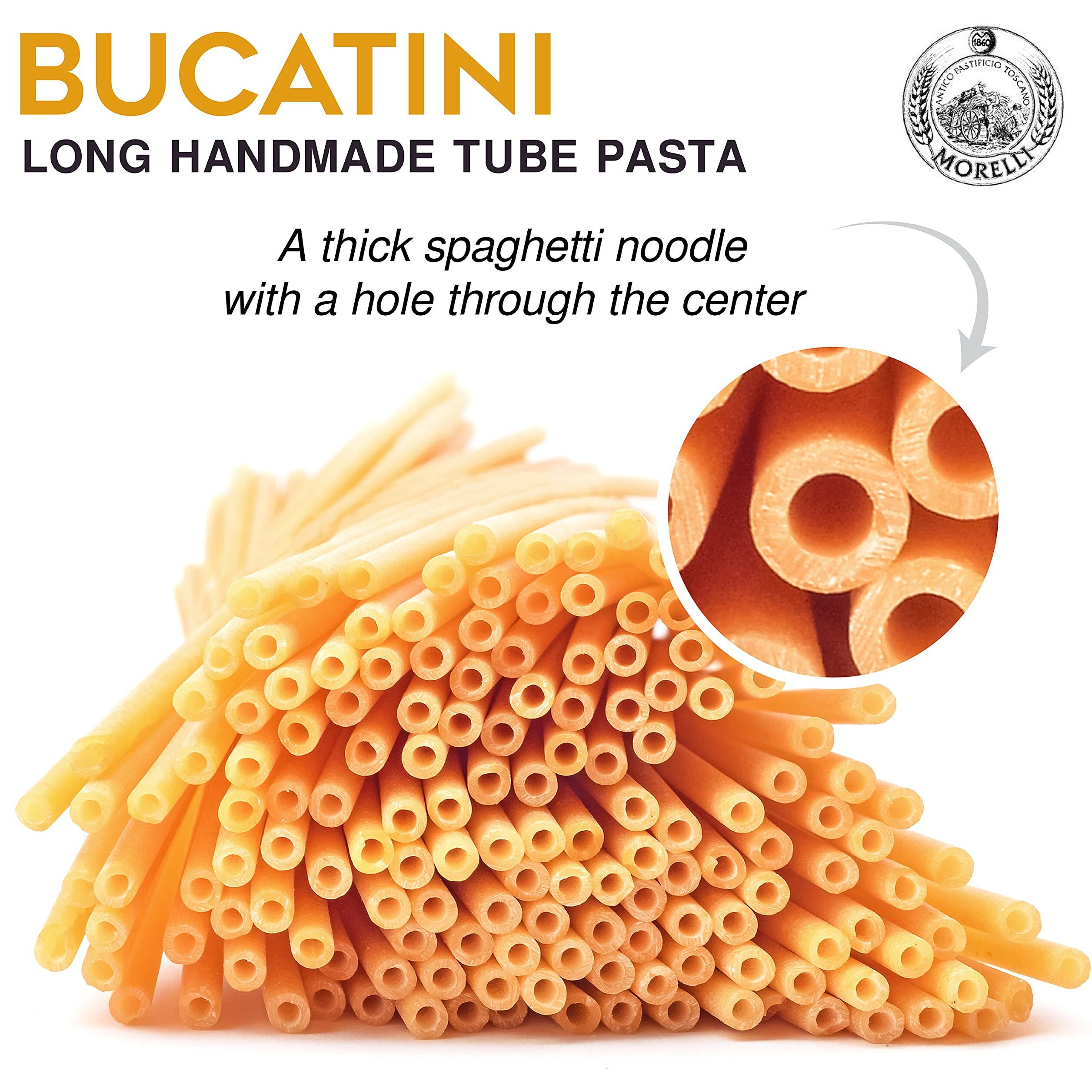 Morelli Bucatini Pasta Noodles - Premium Organic Italian Pasta From Italy - Handcrafted, Family Owned Gourmet Pasta Brand - Durum Wheat Semolina Pasta 17.6Oz / 500G - Pack Of 12