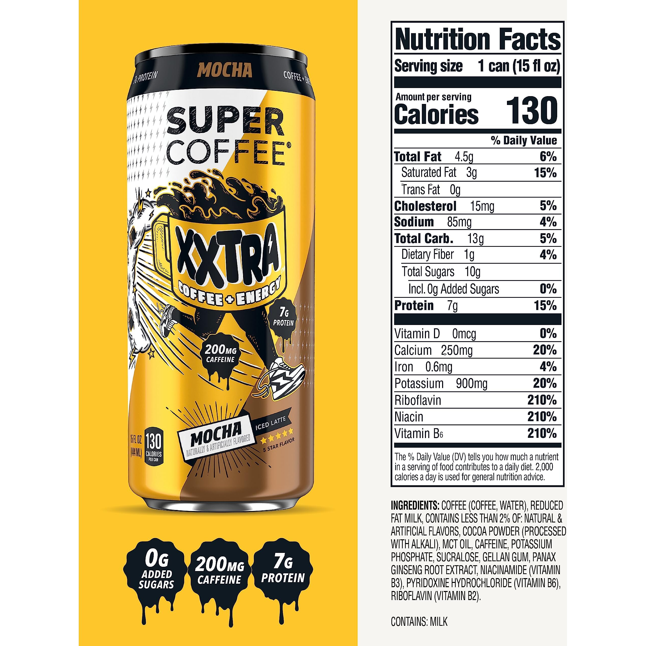Super Coffee Xxtra, Iced Coffee (0G Added Sugar, 7G Protein, 130 Calories) [Mocha] 15 Fl Oz, 12 Pack | Iced Coffee, Protein Coffee, Coffee Drinks, Smart Coffee - Soyfree Glutenfree